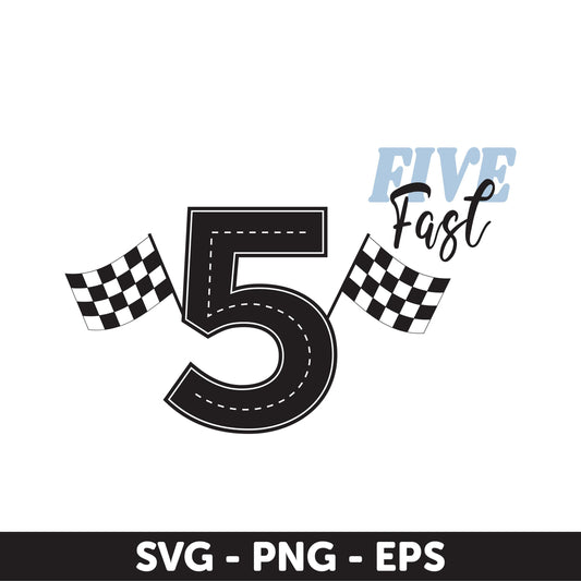 Fast Five Birthday Boy Race Car Design Svg, Race car birthday theme, Five years old birthday Svg, Birthday Boy SVG, Checkered Flag