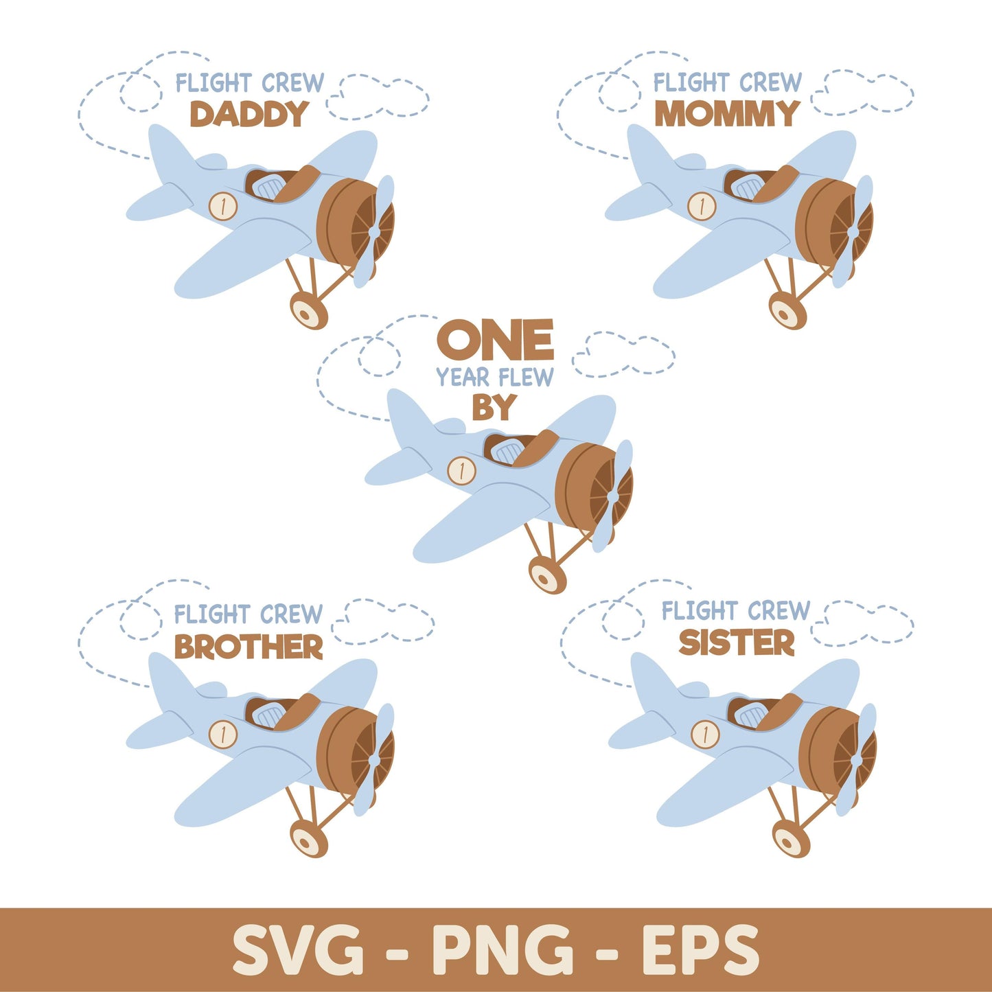 One Year Flew By Svg, Airplane Birthday Set SVG, Personalized First Birthday Party, Matching Family Birthday Party, Family Birthday Crew Svg