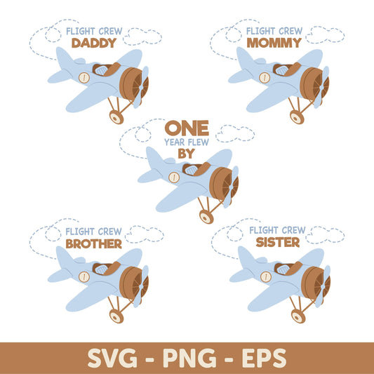 One Year Flew By Svg, Airplane Birthday Set SVG, Personalized First Birthday Party, Matching Family Birthday Party, Family Birthday Crew Svg