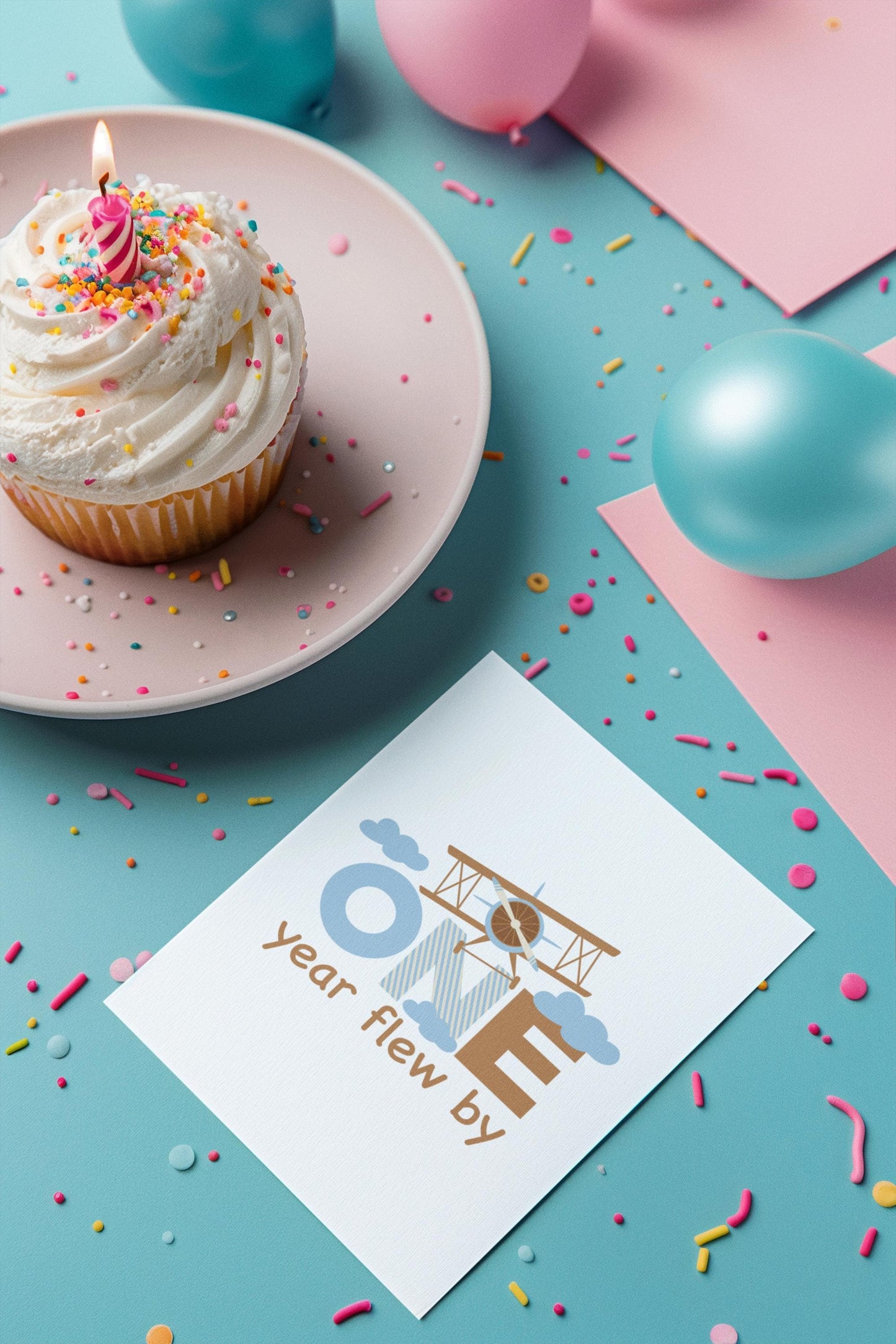 Blue and Brown Airplane First Birthday SVG, PNG, EPS - Baby's First Year Design, One Year Flew By Svg, Airplane Party Birthday Decor