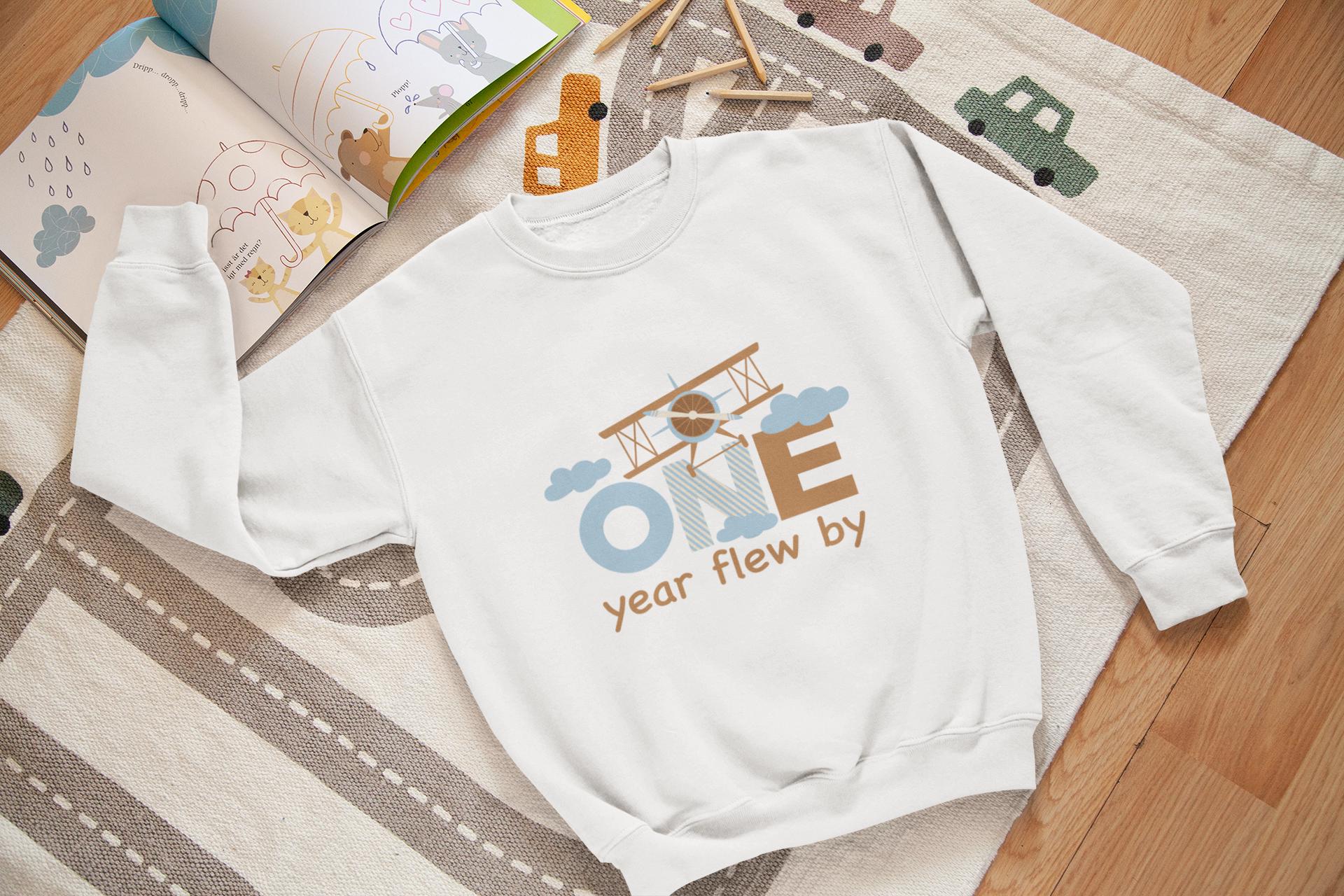 Blue and Brown Airplane First Birthday SVG, PNG, EPS - Baby's First Year Design, One Year Flew By Svg, Airplane Party Birthday Decor