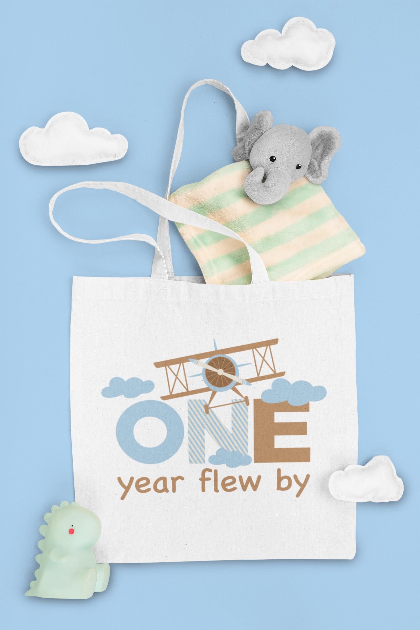 Blue and Brown Airplane First Birthday SVG, PNG, EPS - Baby's First Year Design, One Year Flew By Svg, Airplane Party Birthday Decor