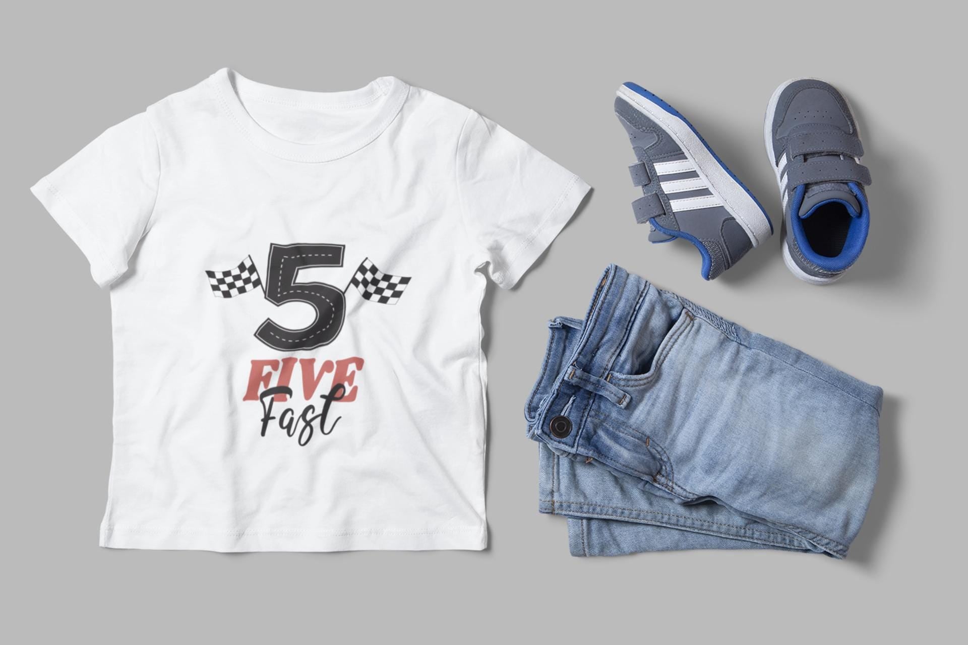 Five Fast Svg, Race Car Birthday SVG Design for 5th Birthday Party, Racing Flag Theme, 5th birthday SVG, Checkered flag SVG, Kids Racing Svg