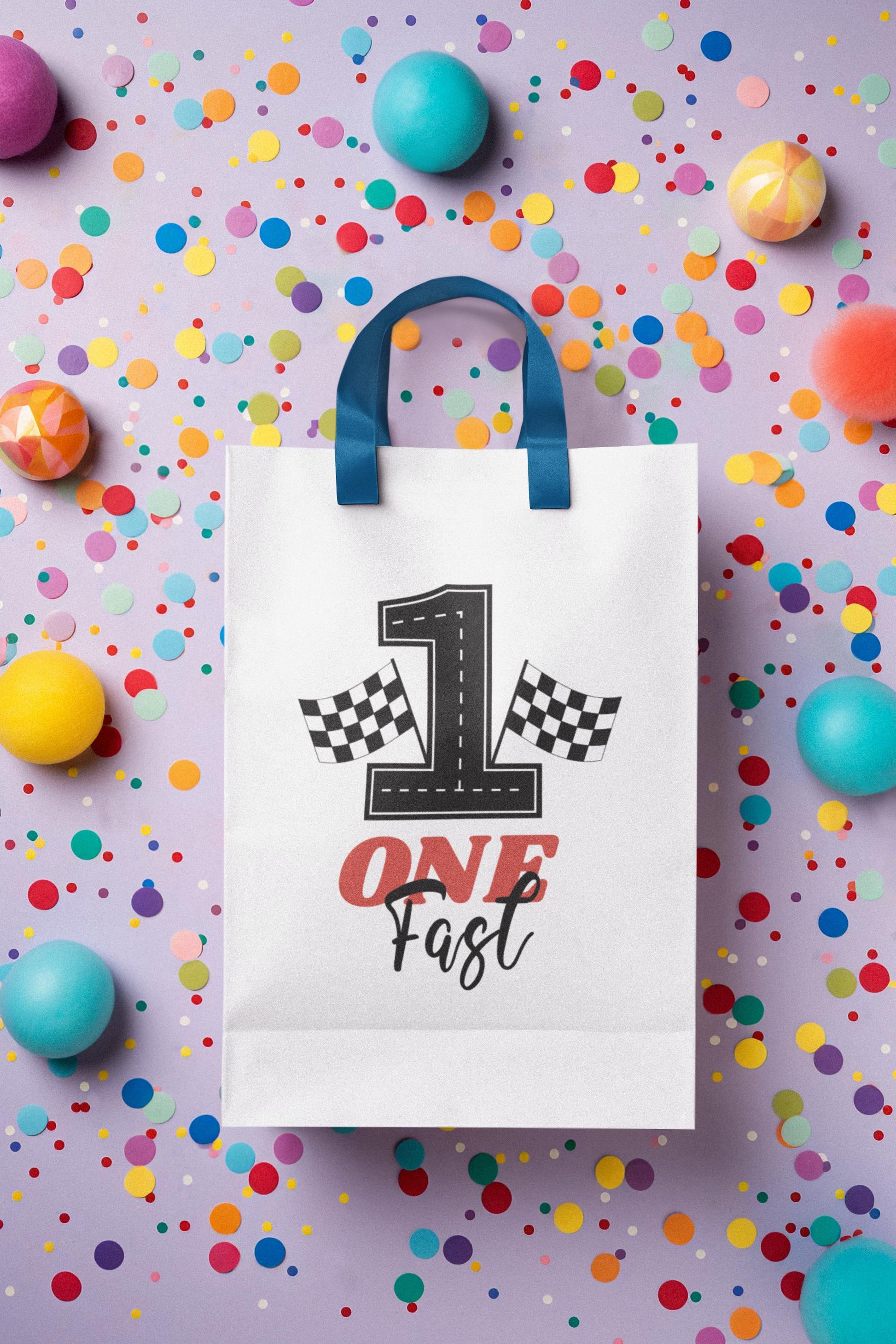 One Fast Birthday Svg - Race Car Theme for 1st Birthday Party Decorations, 1st birthday design, Birthday Design with Checkered Flags Svg