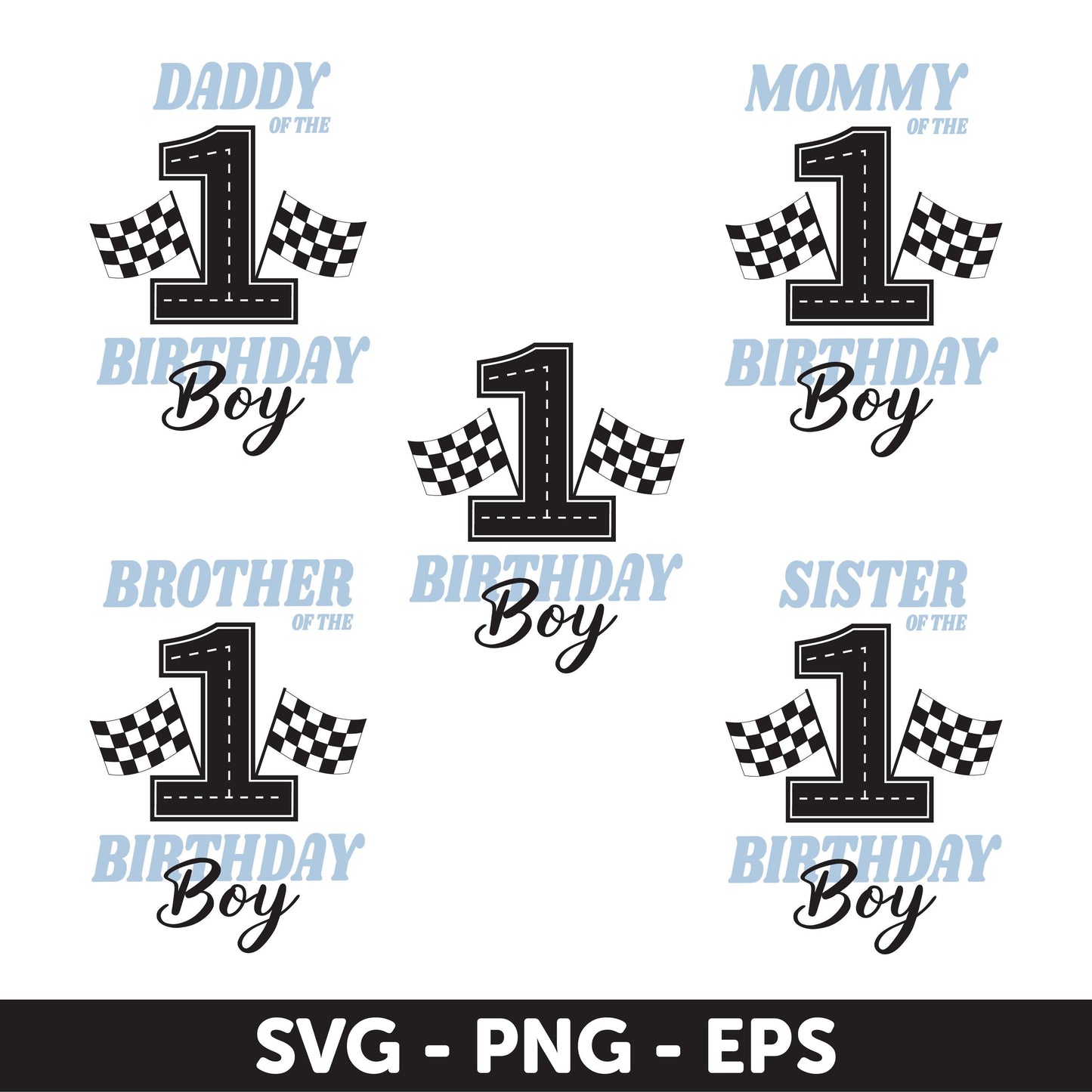 First Birthday Boy Racing Theme Family SVG Bundle - Matching Birthday Shirt Designs, Racing Theme Birthday Svg, Checkered Flag Design Svg