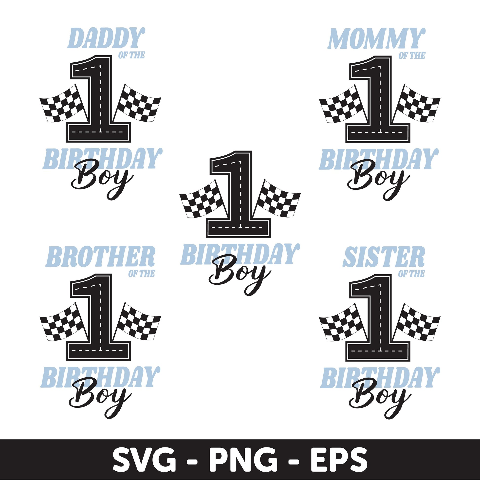 First Birthday Boy Racing Theme Family SVG Bundle - Matching Birthday Shirt Designs, Racing Theme Birthday Svg, Checkered Flag Design Svg