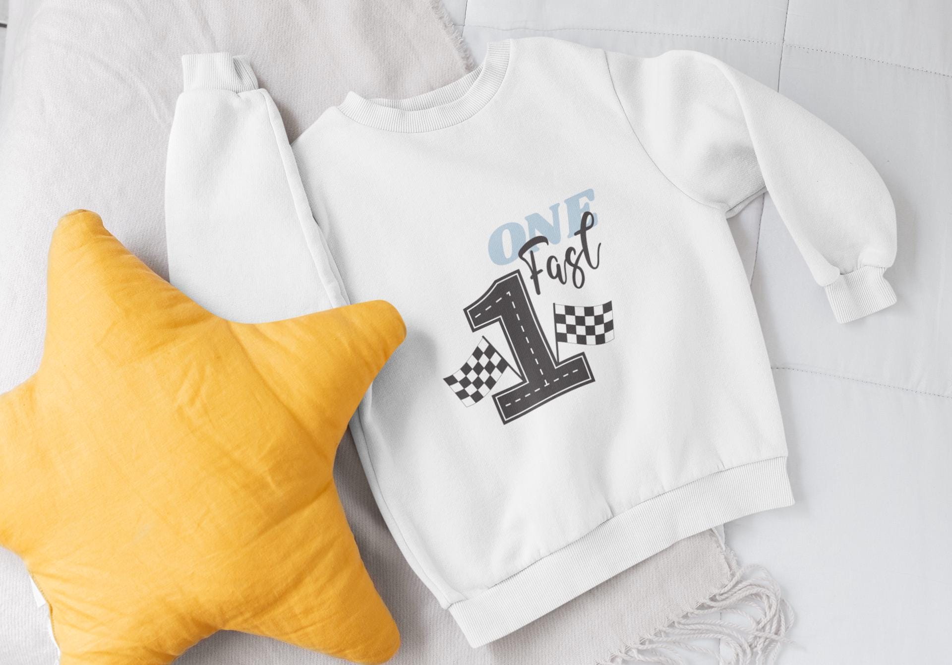 One Fast Birthday SVG - Race Car Themed First Birthday Design with Checkered Flags for Boys, 1st Birthday Boy, Racing Theme Party Svg