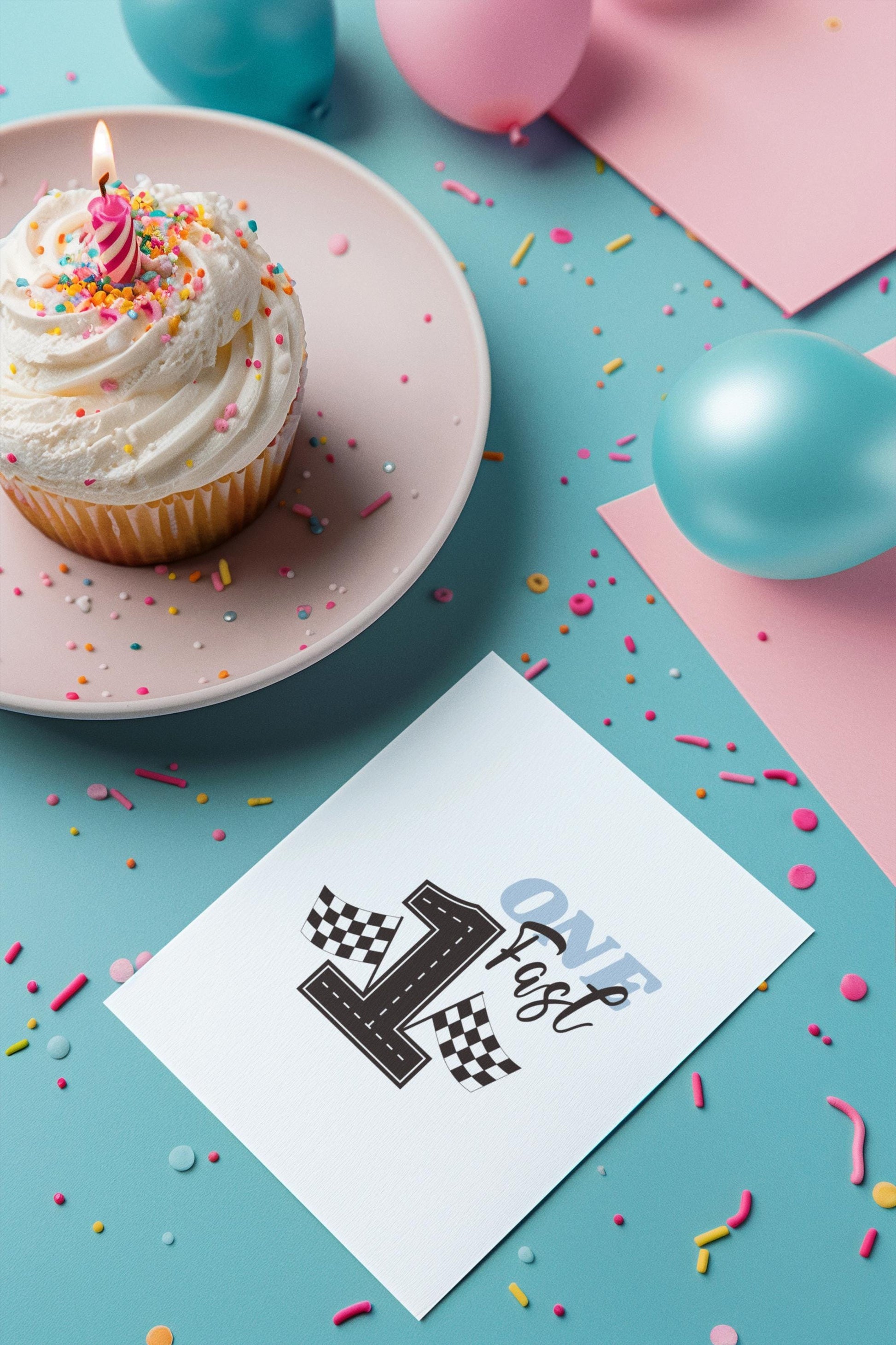 One Fast Birthday SVG - Race Car Themed First Birthday Design with Checkered Flags for Boys, 1st Birthday Boy, Racing Theme Party Svg