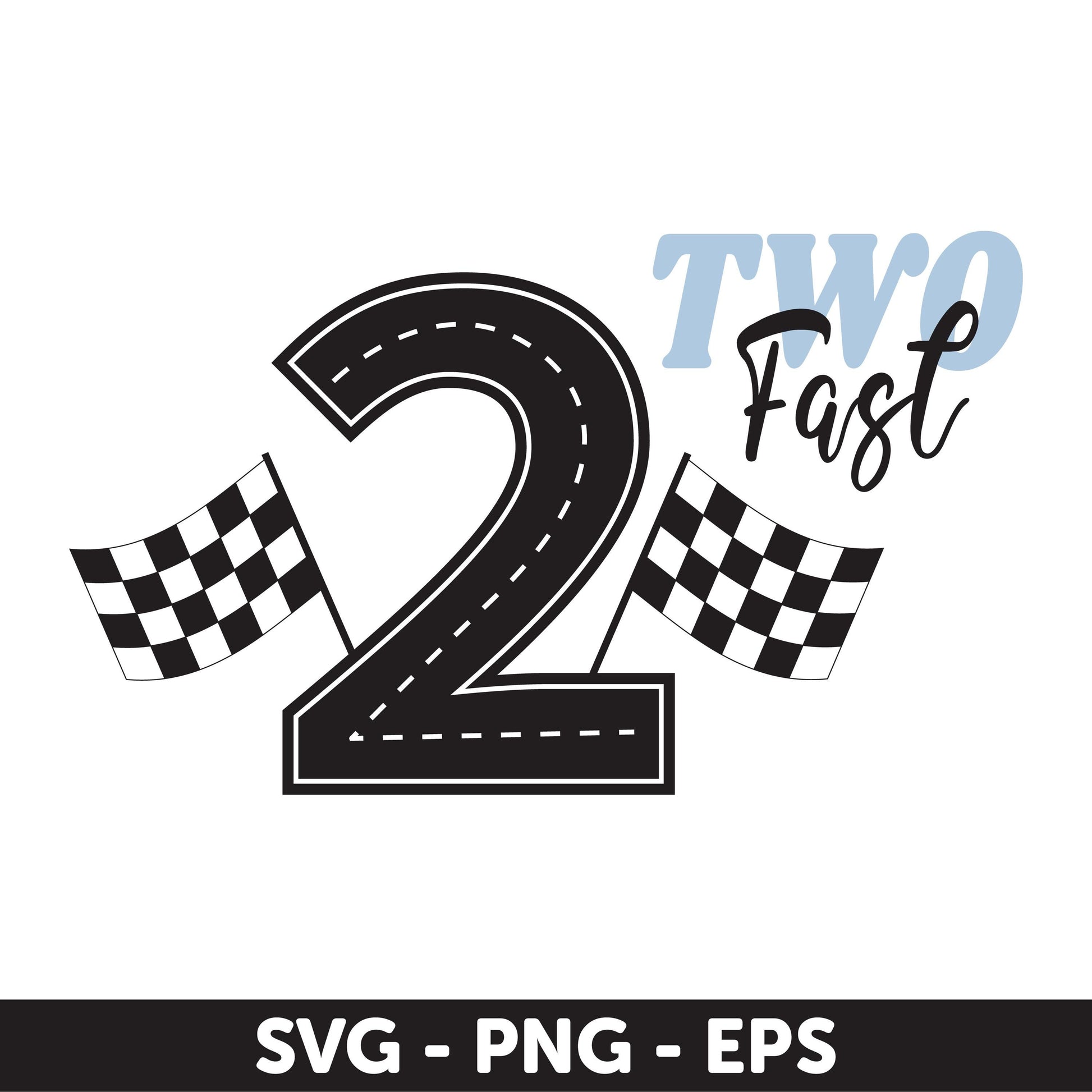 Two Fast Birthday SVG, Checkered Flag Race Car Theme for Second Birthday Party, Racing Theme Birthday, Birthday Party Design