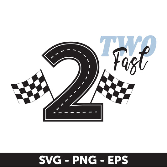 Two Fast Birthday SVG, Checkered Flag Race Car Theme for Second Birthday Party, Racing Theme Birthday, Birthday Party Design