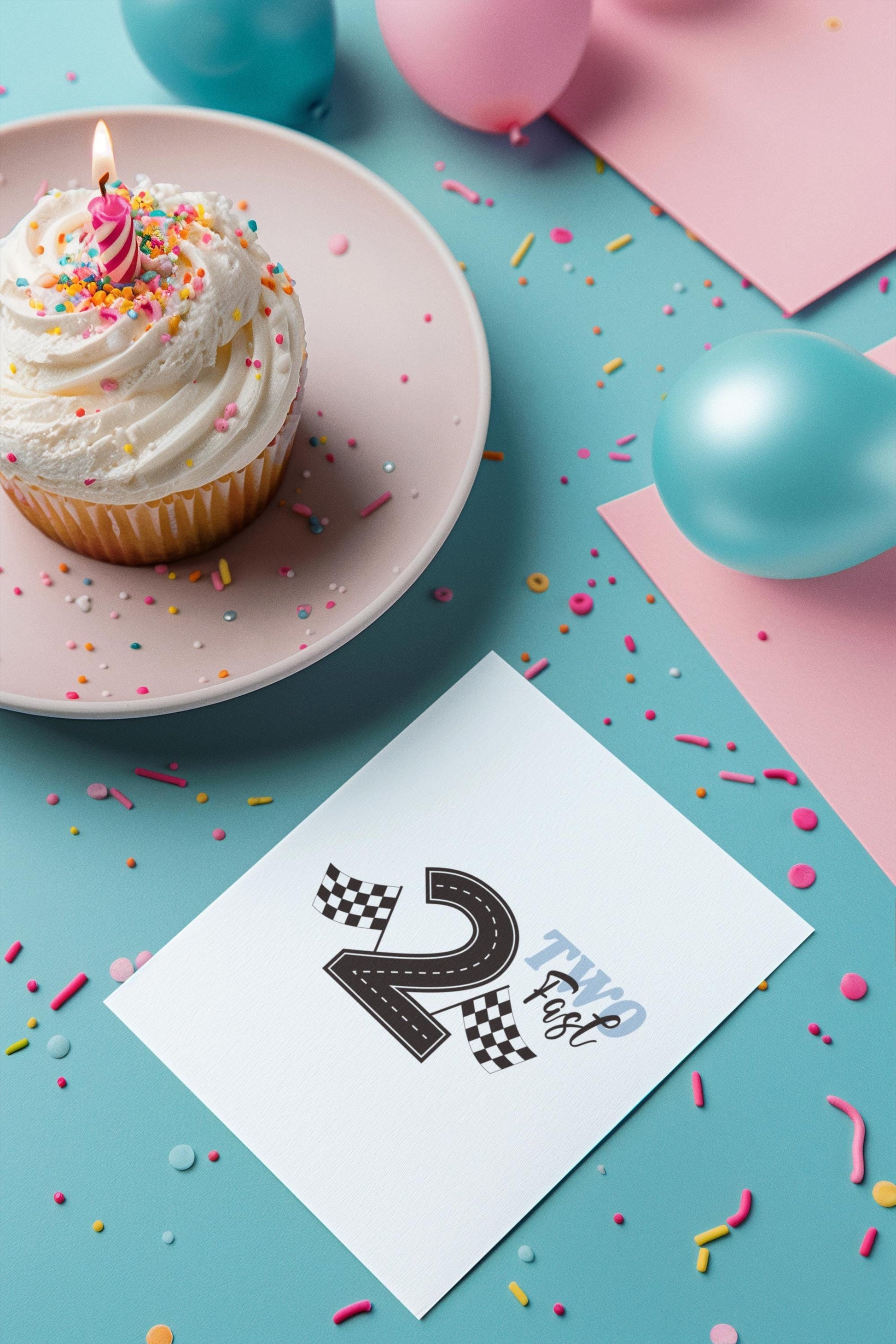 Two Fast Birthday SVG, Checkered Flag Race Car Theme for Second Birthday Party, Racing Theme Birthday, Birthday Party Design