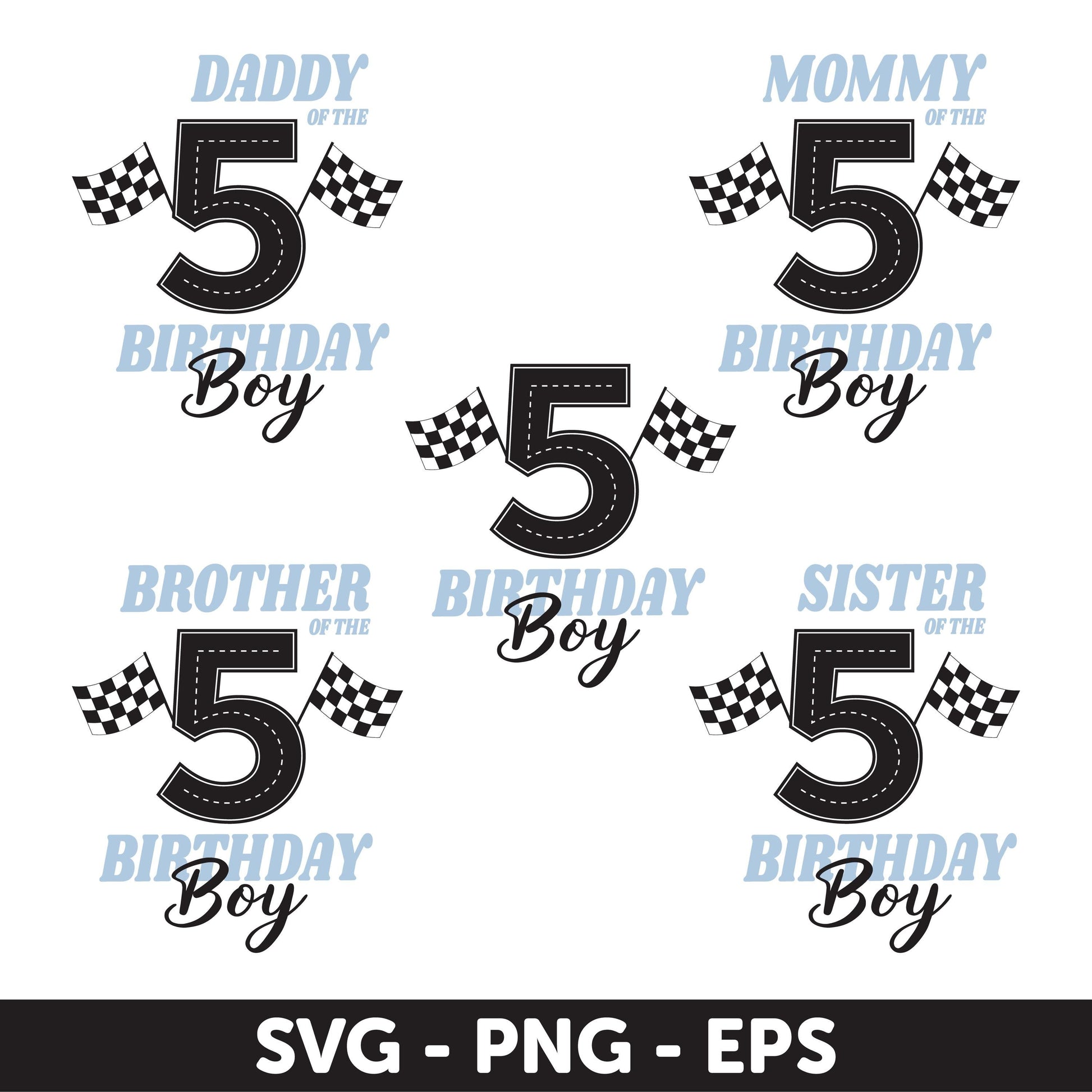 Race Car Birthday Boy Family Set for 5th Birthday Svg, Family birthday set, Racing flag Birthday, Family matching birthday, Race Car Party