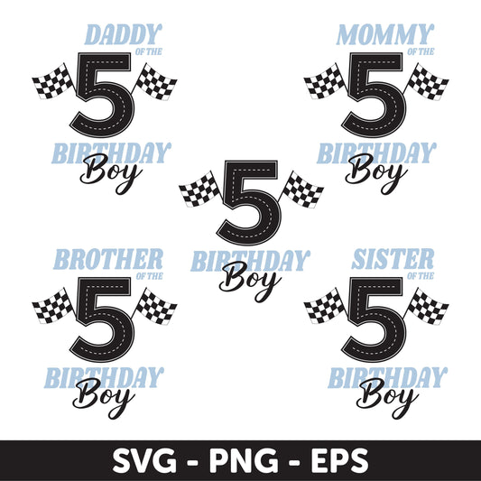 Race Car Birthday Boy Family Set for 5th Birthday Svg, Family birthday set, Racing flag Birthday, Family matching birthday, Race Car Party