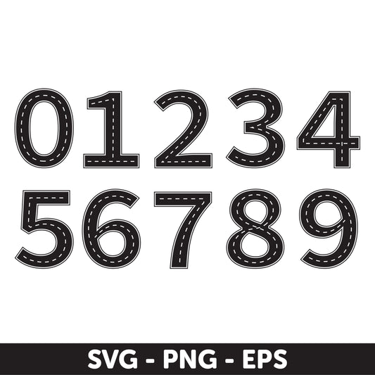 Road Number SVG Bundle – Road-Themed Numbers 0-9 with Lane Markings, Road number SVG, Birthday Svg, Number Svg, Race Car Decor