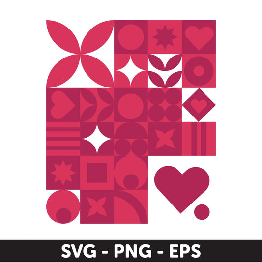 Boho Valentine's Day Geometric Design Set - Digital Bundle SVG, PNG & EPS - Modern Heart and Love Patterns for Crafts, Happy Valentine's Day