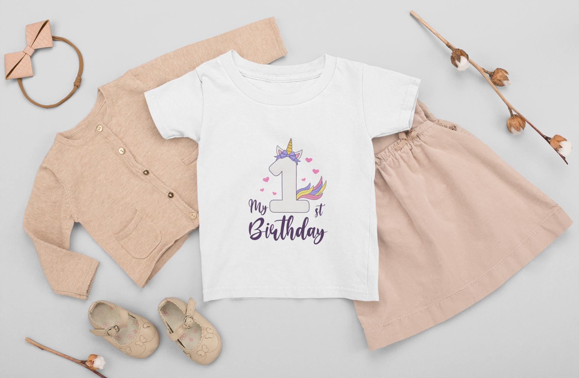 My 1st Birthday Unicorn with Bow SVG Bundle – Cute Unicorn Design for Baby Girl's First Birthday in Svg, PNG & EPS Formats, 1st birthday Svg