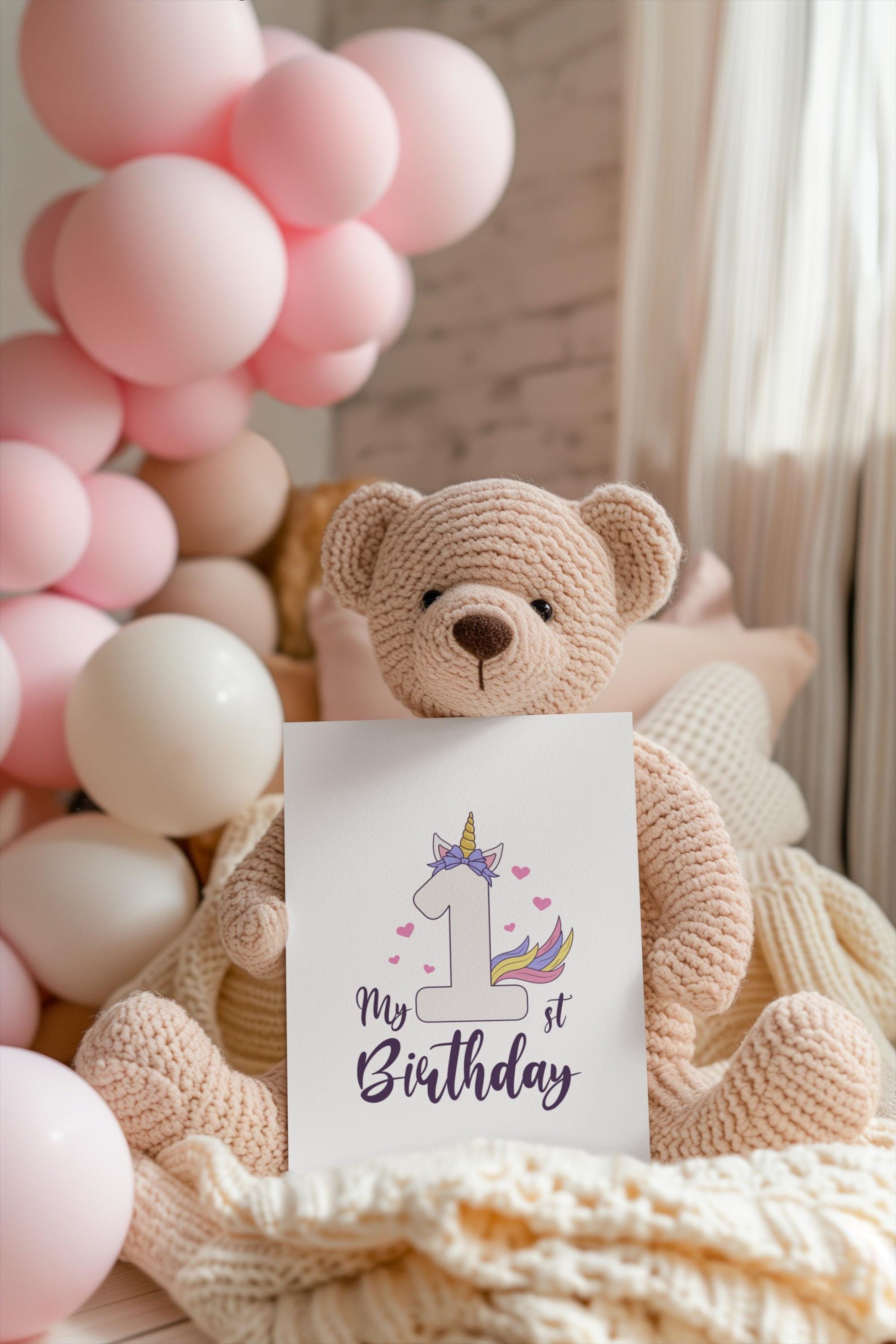 My 1st Birthday Unicorn with Bow SVG Bundle – Cute Unicorn Design for Baby Girl's First Birthday in Svg, PNG & EPS Formats, 1st birthday Svg