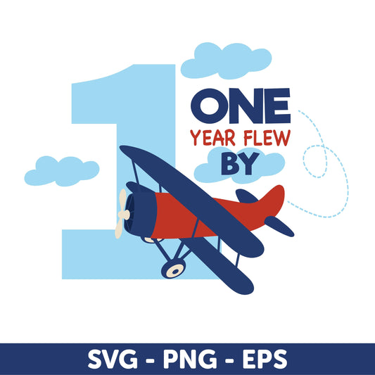 One Year Flew By Svg, Airplane First Birthday Design, One Year Flew By, 1st Birthday Milestone, Birthday Party Decorations SVG, Birthday Boy
