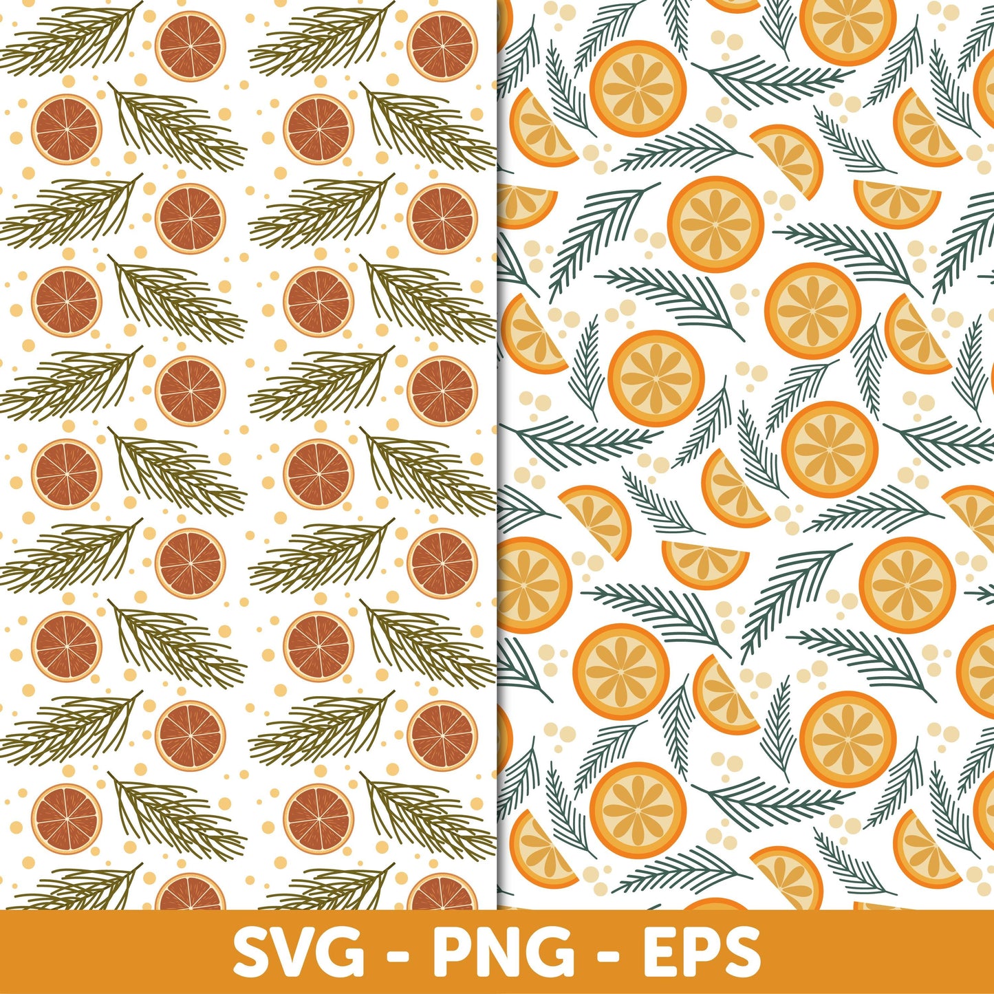 Rustic Orange and Pine Holiday Pattern Bundle – Christmas Digital Paper in SVG, PNG, EPS, Christmas pattern bundle, Vintage Christmas design