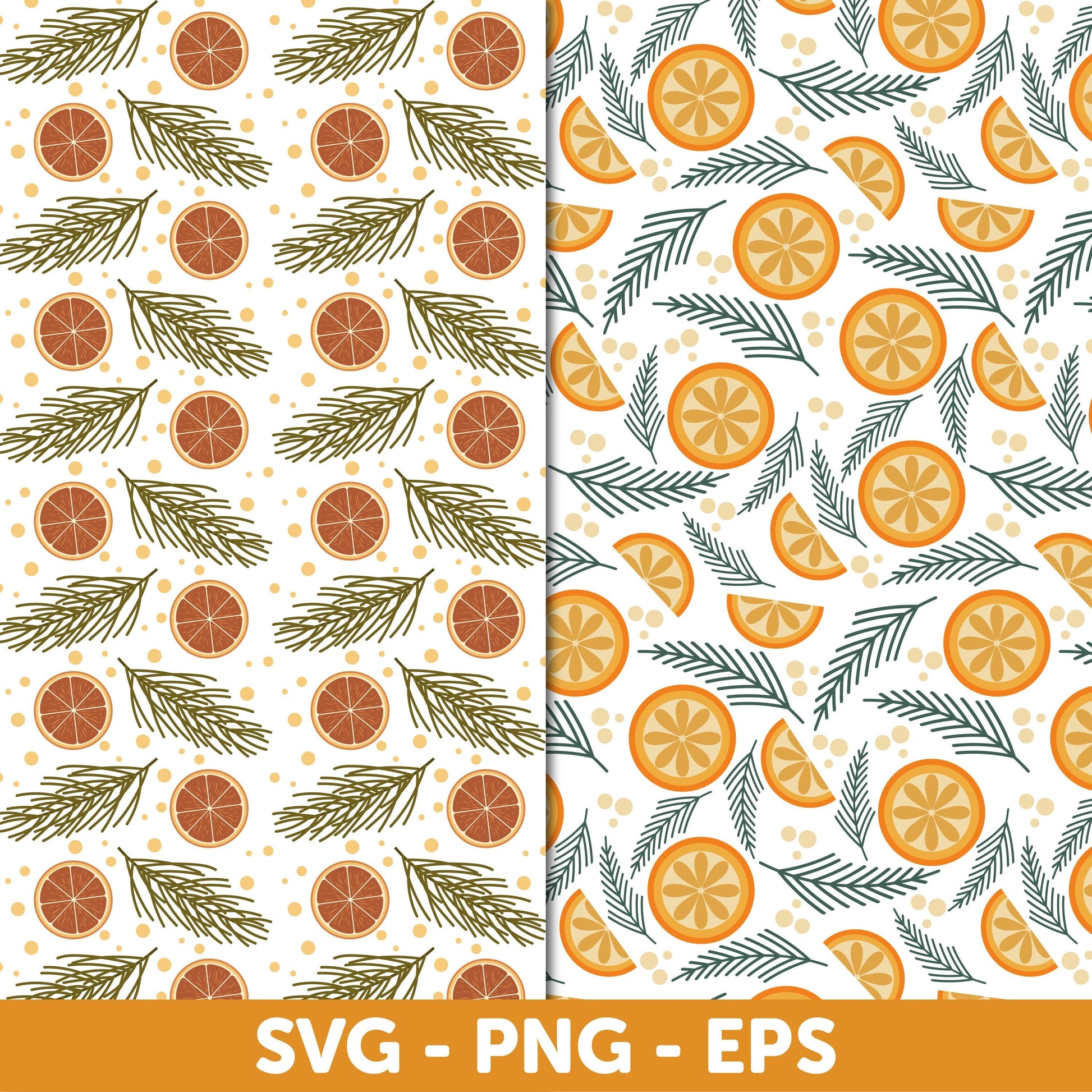 Rustic Orange and Pine Holiday Pattern Bundle – Christmas Digital Paper in SVG, PNG, EPS, Christmas pattern bundle, Vintage Christmas design