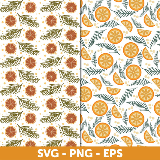 Rustic Orange and Pine Holiday Pattern Bundle – Christmas Digital Paper in SVG, PNG, EPS, Christmas pattern bundle, Vintage Christmas design