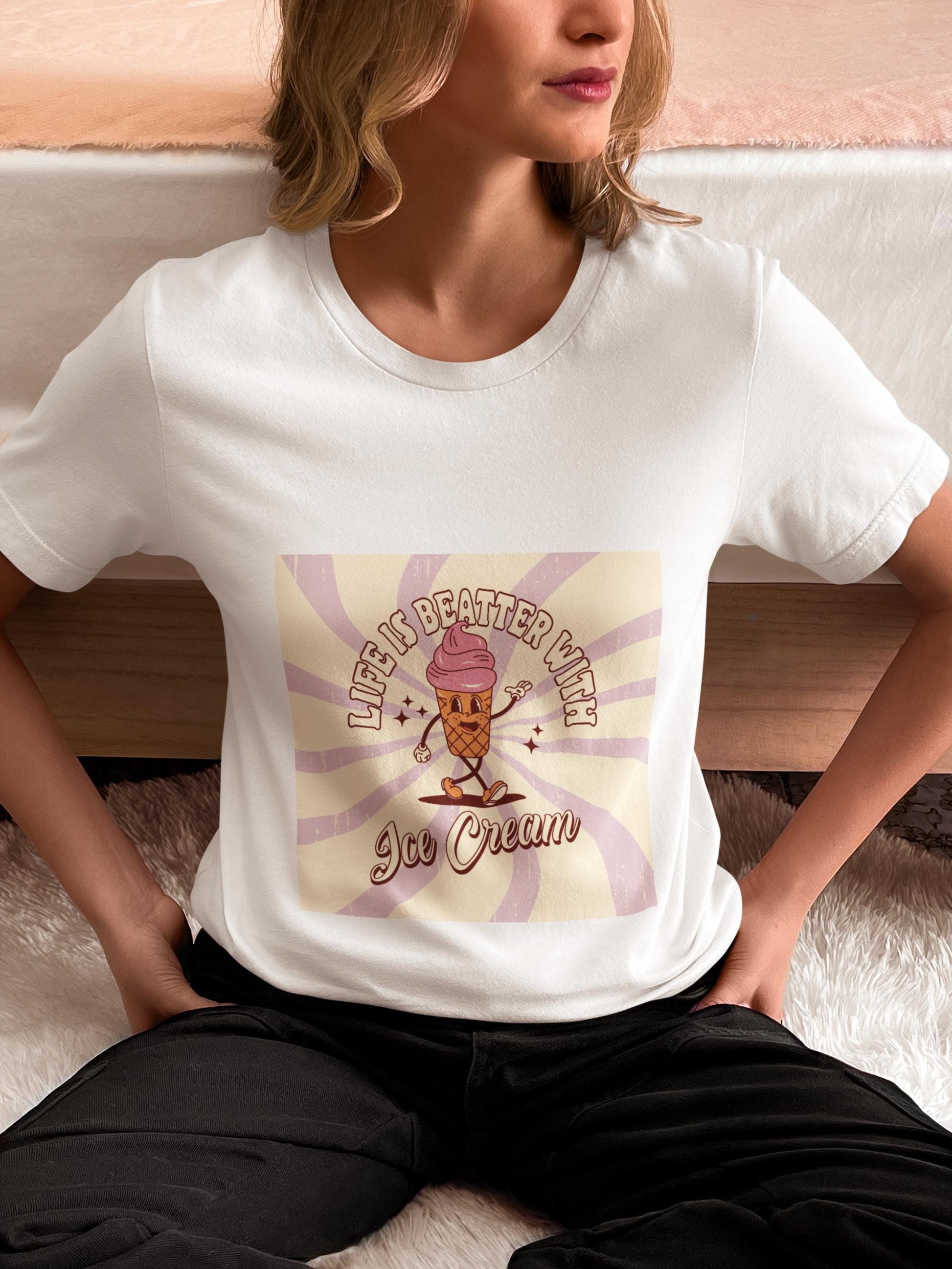Life is Better with Ice Cream Groovy SVG, Vintage Ice Cream Cone for T-Shirts, Ice Cream SVG, Vintage Summer, Groovy Ice Cream Cone Svg