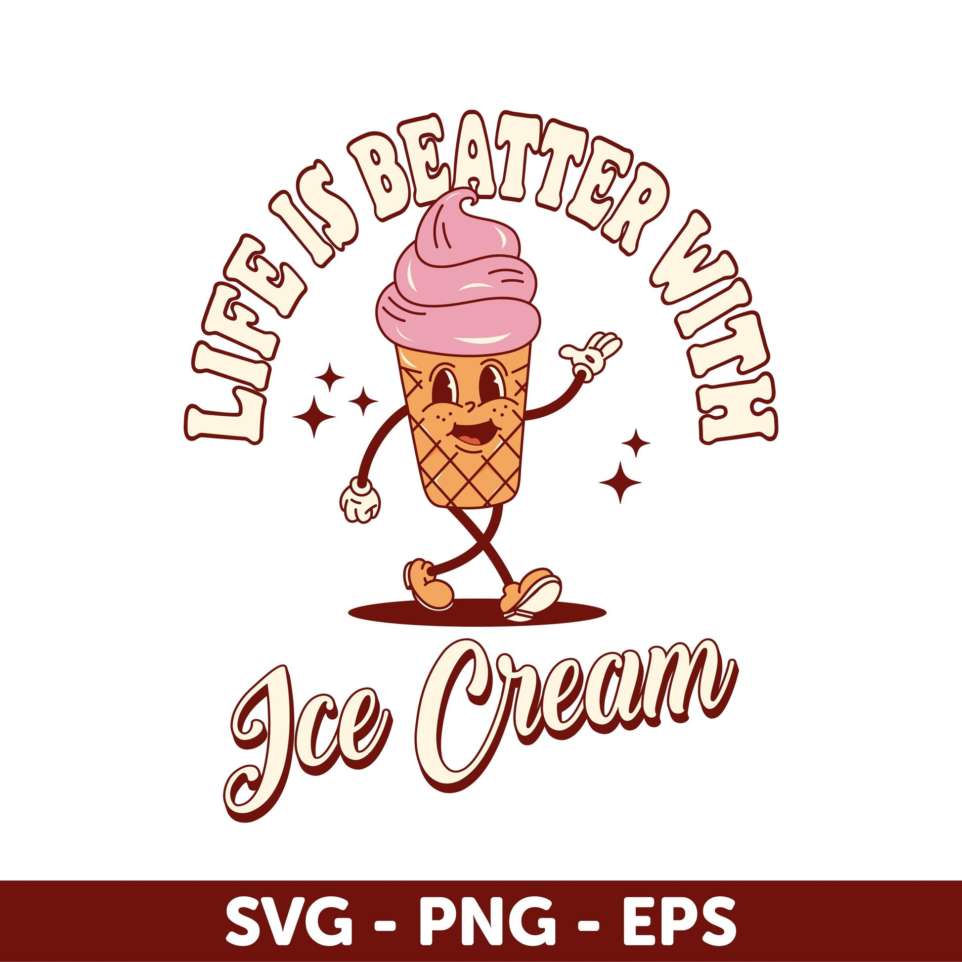 Life Is Better With Ice Cream Svg, Ice Cream Retro Character Svg, Groovy Summer Design, Groovy Summer Vibe Design, Ice cream poster