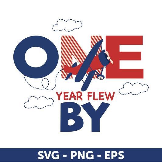 One Year Flew By Svg, Airplane-Themed First Birthday Design - SVG Files, Fast One Birthday Airplane Svg, Vintage Airplane Birthday