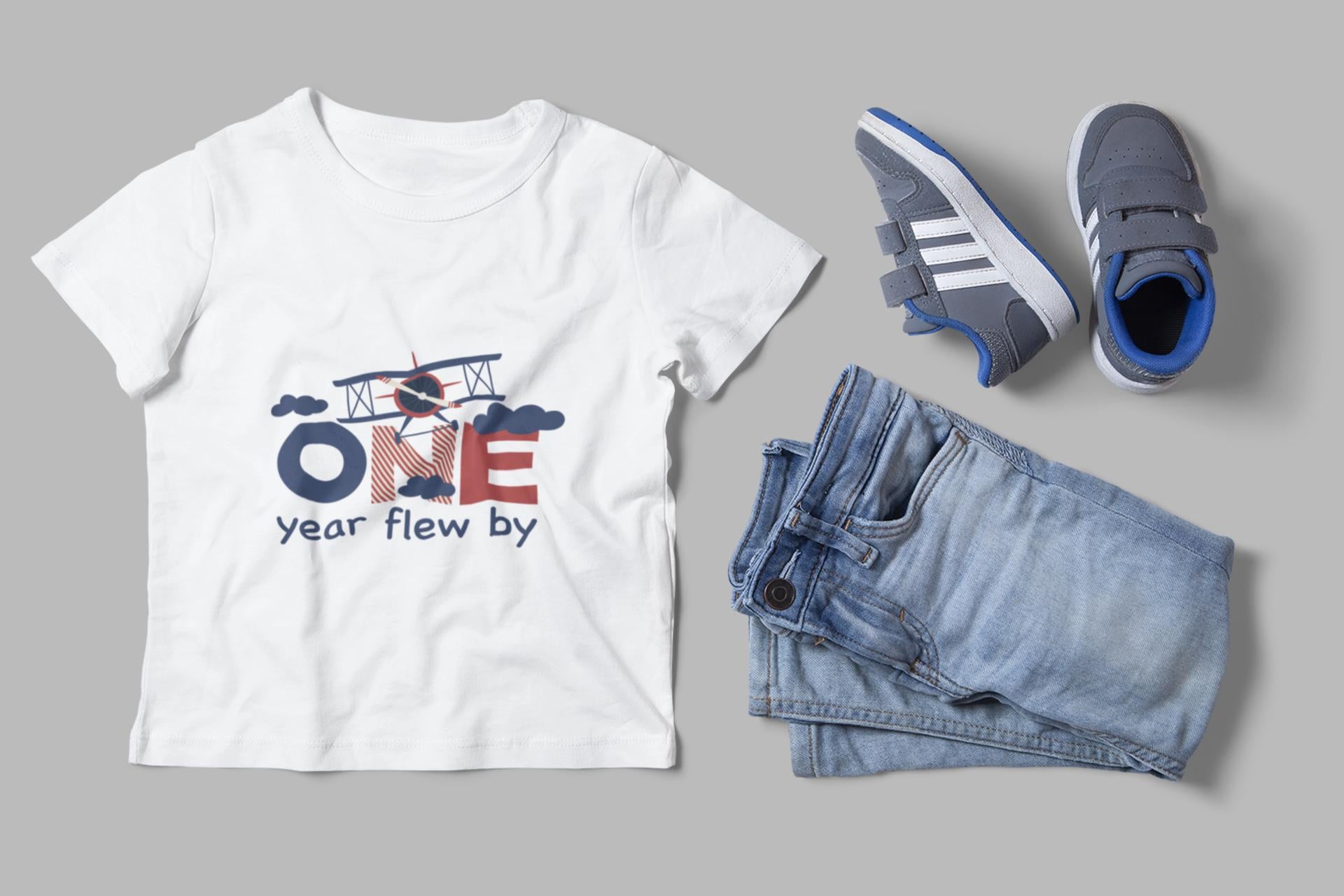 Airplane-Themed First Birthday Design - SVG, PNG, EPS Files, One Year Flew By Svg, First birthday Svg, Digital Download, Kids Birthday Svg