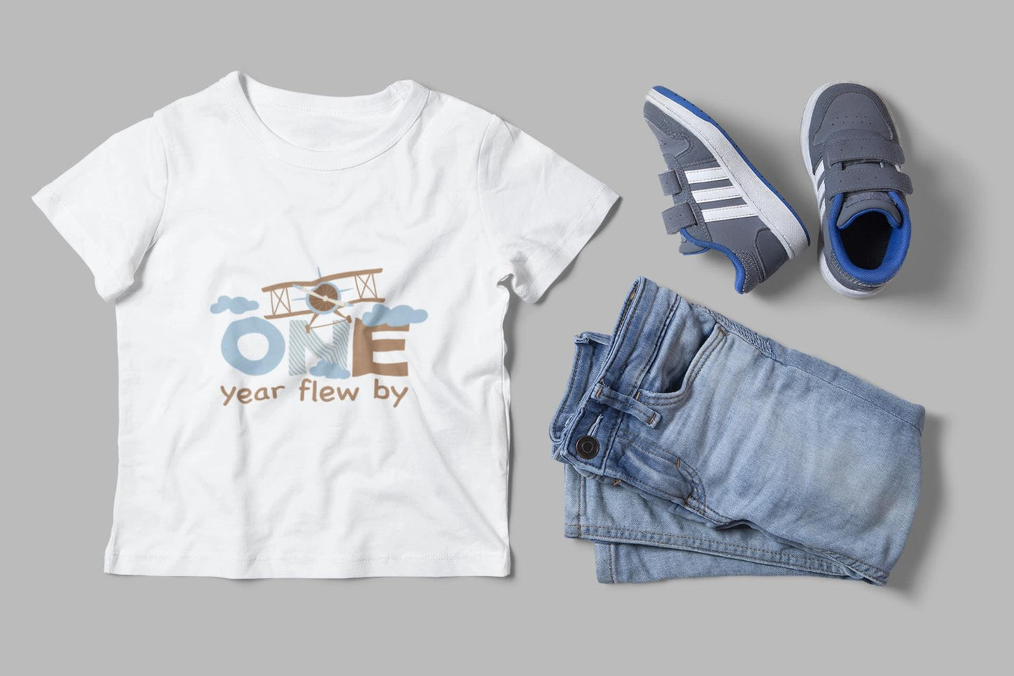 Blue and Brown Airplane First Birthday SVG, PNG, EPS - Baby's First Year Design, One Year Flew By Svg, Airplane Party Birthday Decor