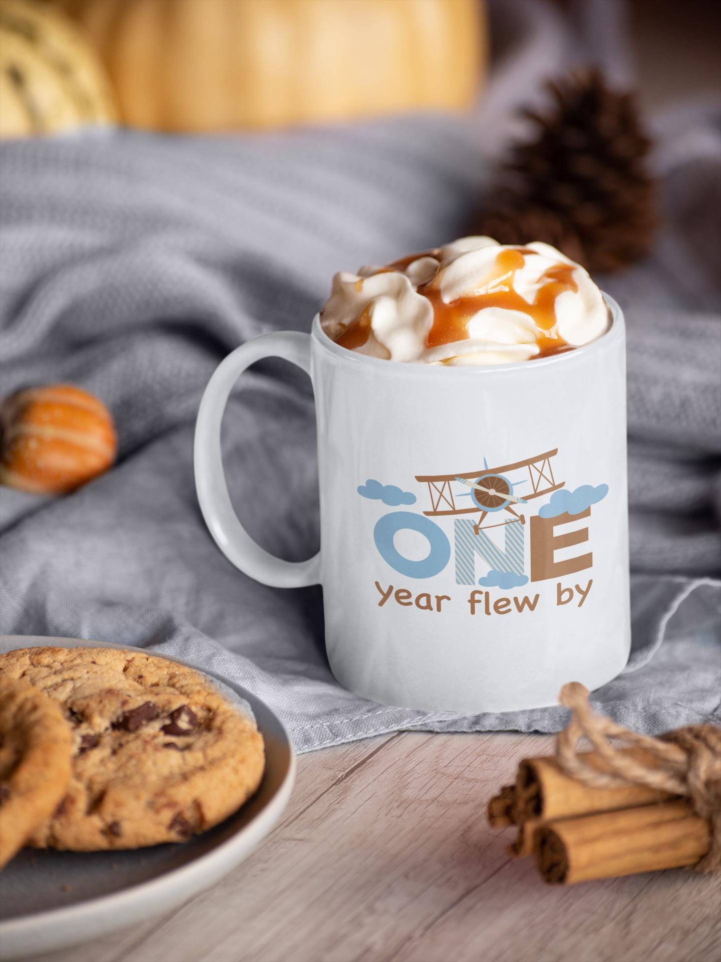 Blue and Brown Airplane First Birthday SVG, PNG, EPS - Baby's First Year Design, One Year Flew By Svg, Airplane Party Birthday Decor