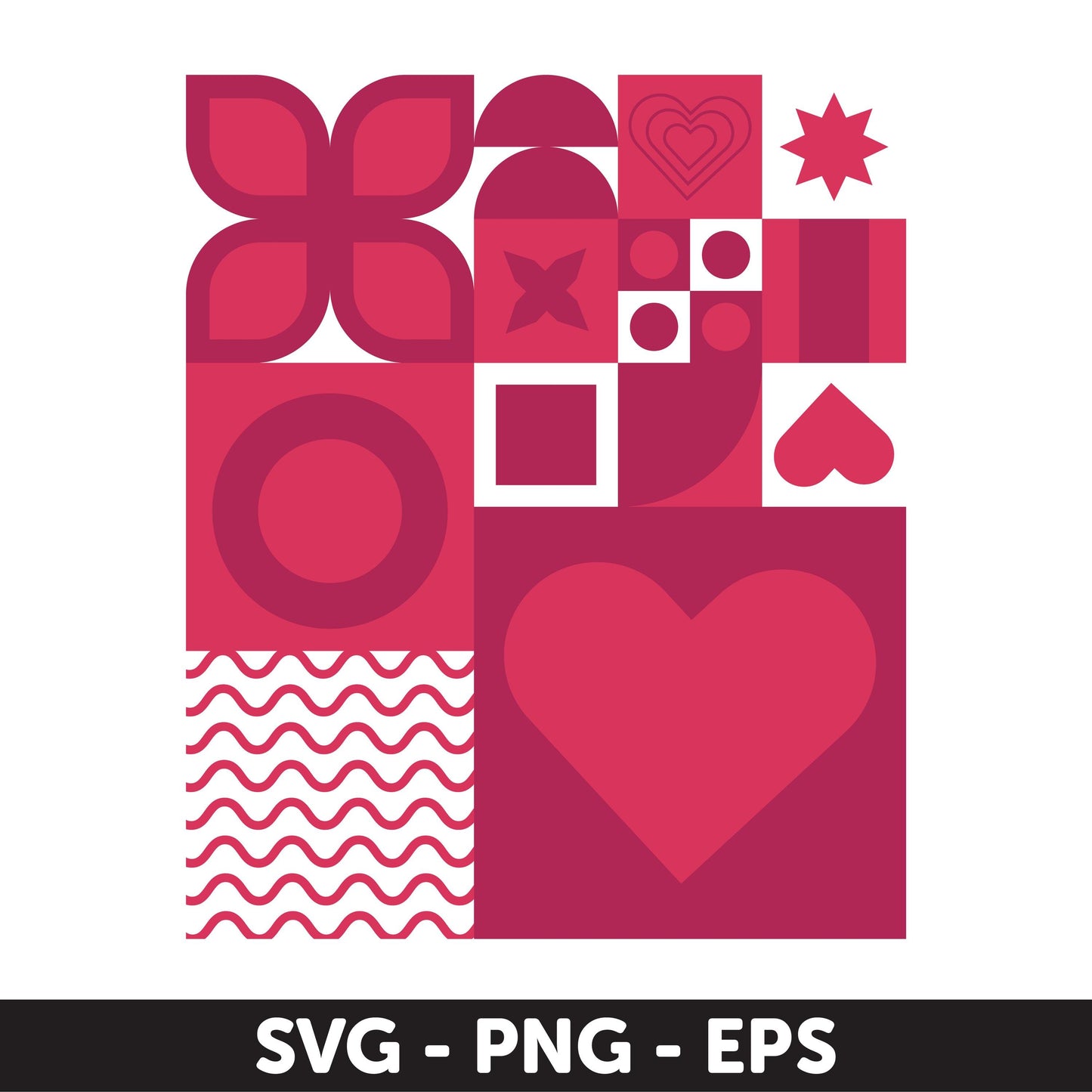 Boho Valentine's Day Geometric Design Set - Digital Bundle SVG, PNG & EPS - Modern Heart and Love Patterns for Crafts, Happy Valentine's Day