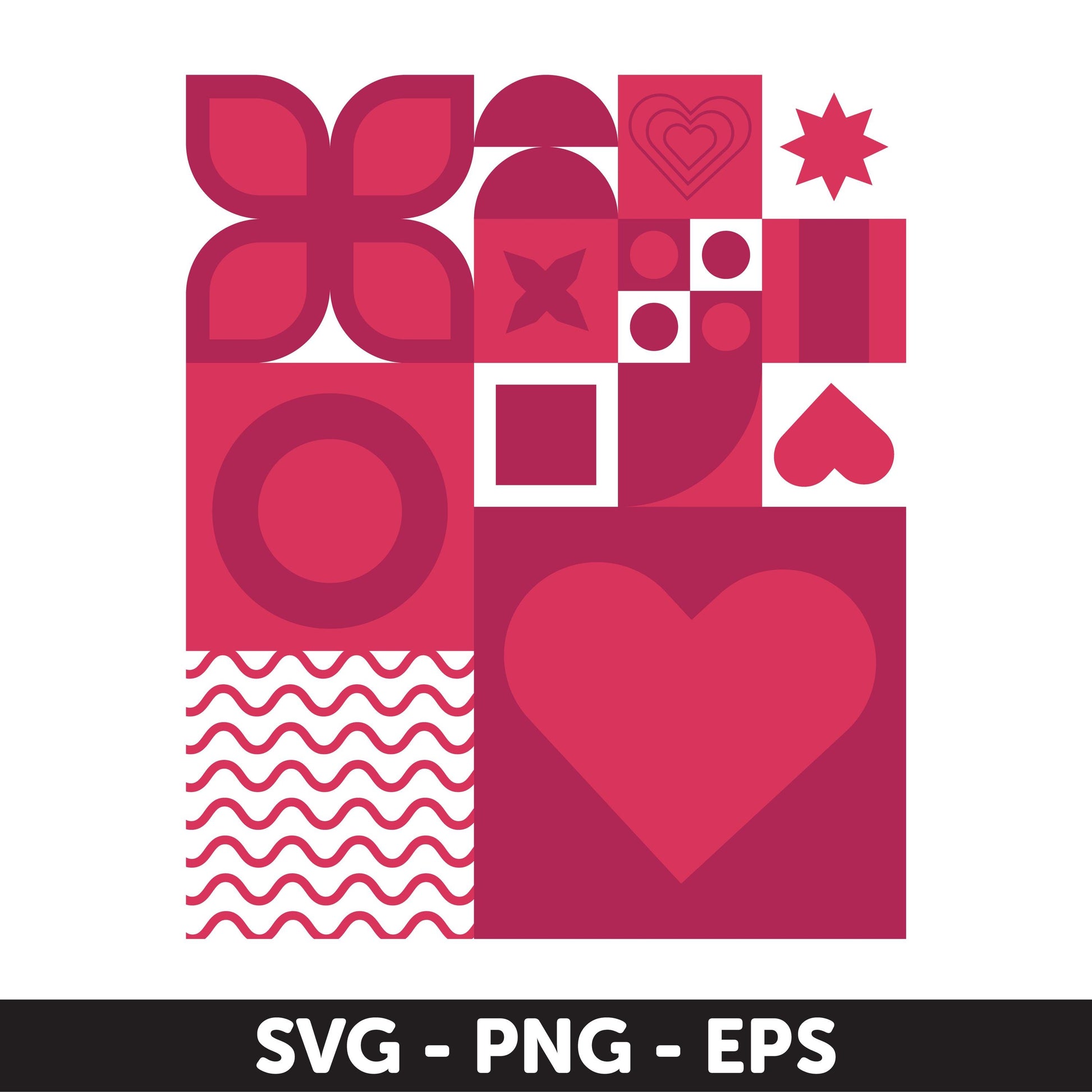 Boho Valentine's Day Geometric Design Set - Digital Bundle SVG, PNG & EPS - Modern Heart and Love Patterns for Crafts, Happy Valentine's Day