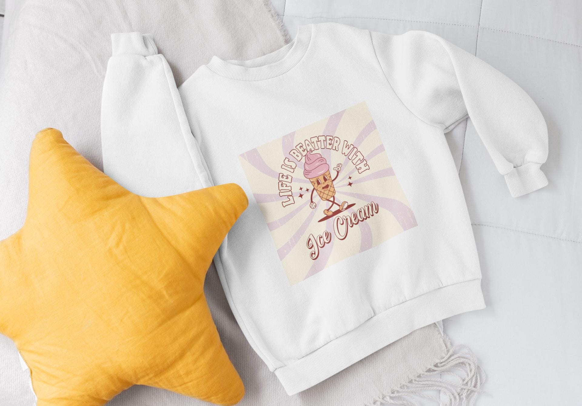 Life is Better with Ice Cream Groovy SVG, Vintage Ice Cream Cone for T-Shirts, Ice Cream SVG, Vintage Summer, Groovy Ice Cream Cone Svg