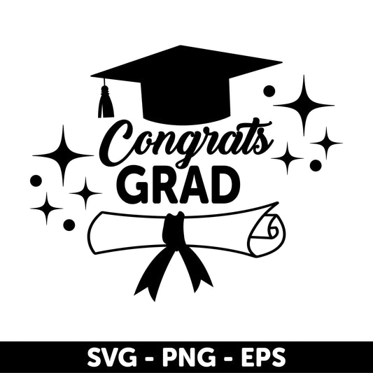 Congrats Grad Graduation Design - Diploma, Cap, and Sparkles - Digital Files SVG, PNG, EPS, Decorations, and Graduation Keepsakes