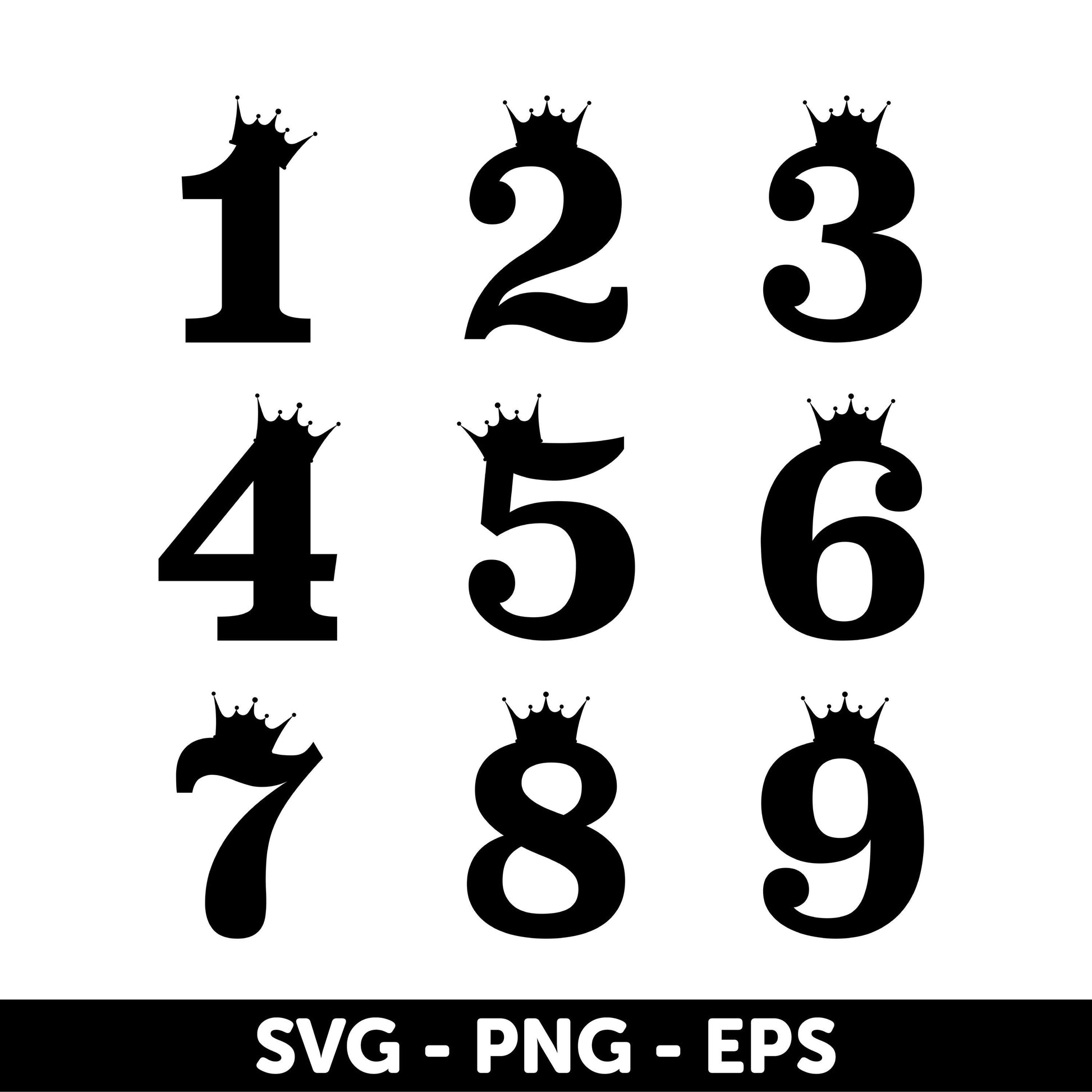 Crown Number Cake Toppers SVG, Numbers 0-9 for Birthdays – Digital Download, Royal number cake topper, numbers with stick Svg