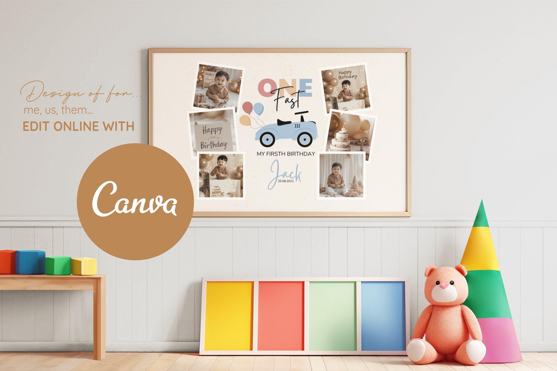 One Fast Editable Birthday Collage Template for Canva 20x16 in Personalized First Birthday, Birthday Gift, First Birthday Photo Collage