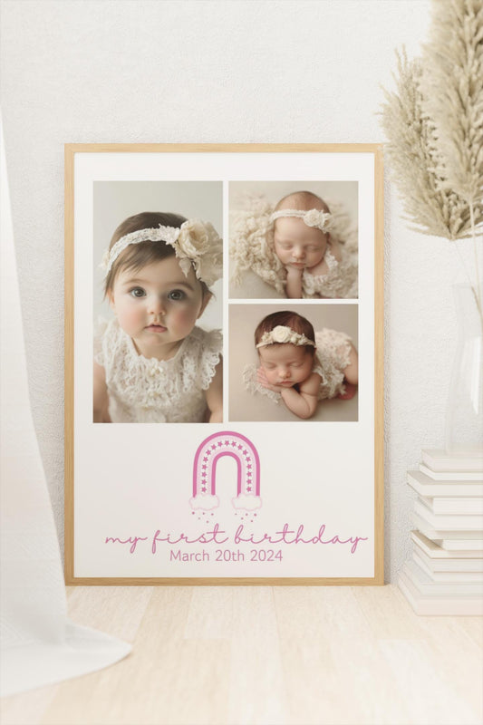 First birthday collage Canva template, Baby’s First Birthday, Birthday gift, First Birthday collage, Collage Template Rainbow,