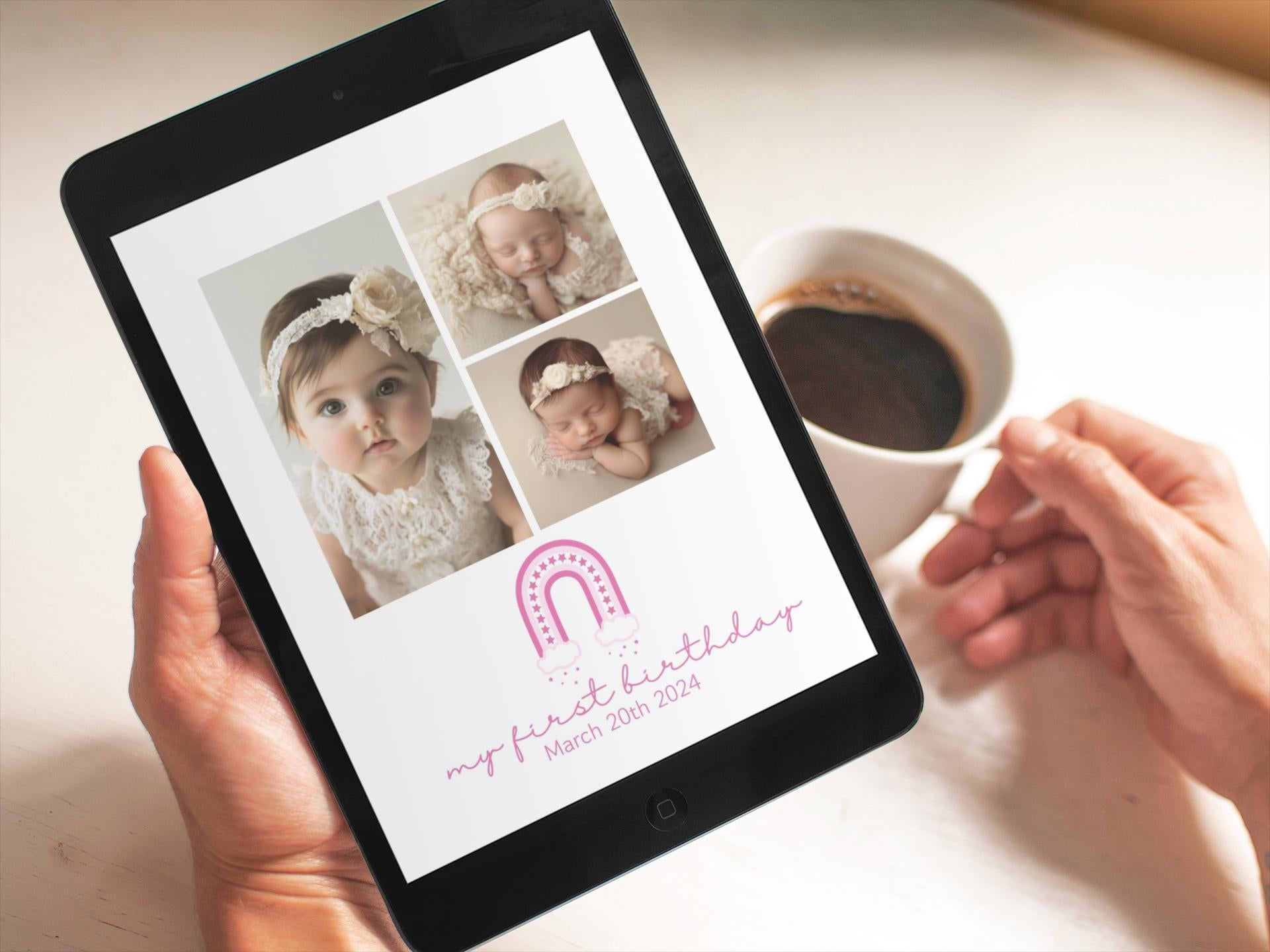 First birthday collage Canva template, Baby’s First Birthday, Birthday gift, First Birthday collage, Collage Template Rainbow,