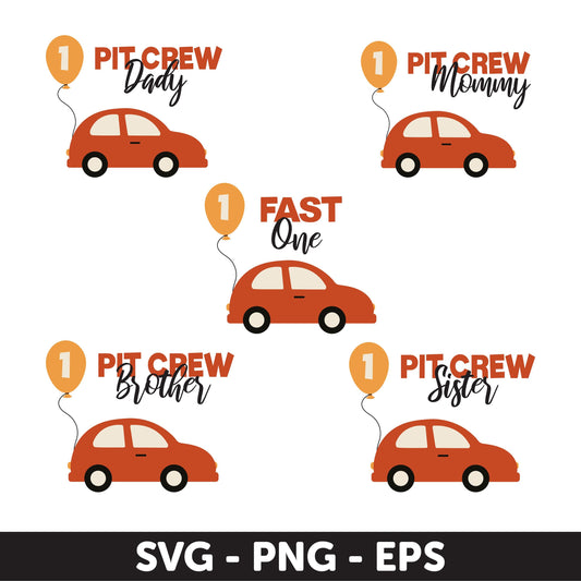 Race Car First Birthday SVG Bundle | Pit Crew Family Matching Shirts, First Birthday, Fast One Party Decor, mom of the birthday boy race car