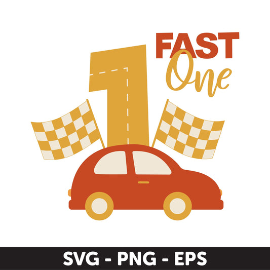Fast One SVG, Racing Birthday Design, First Birthday, 1st Birthday Racing Car, Blue Vintage Car SVG, 1st Birthday Boy Shirt Svg