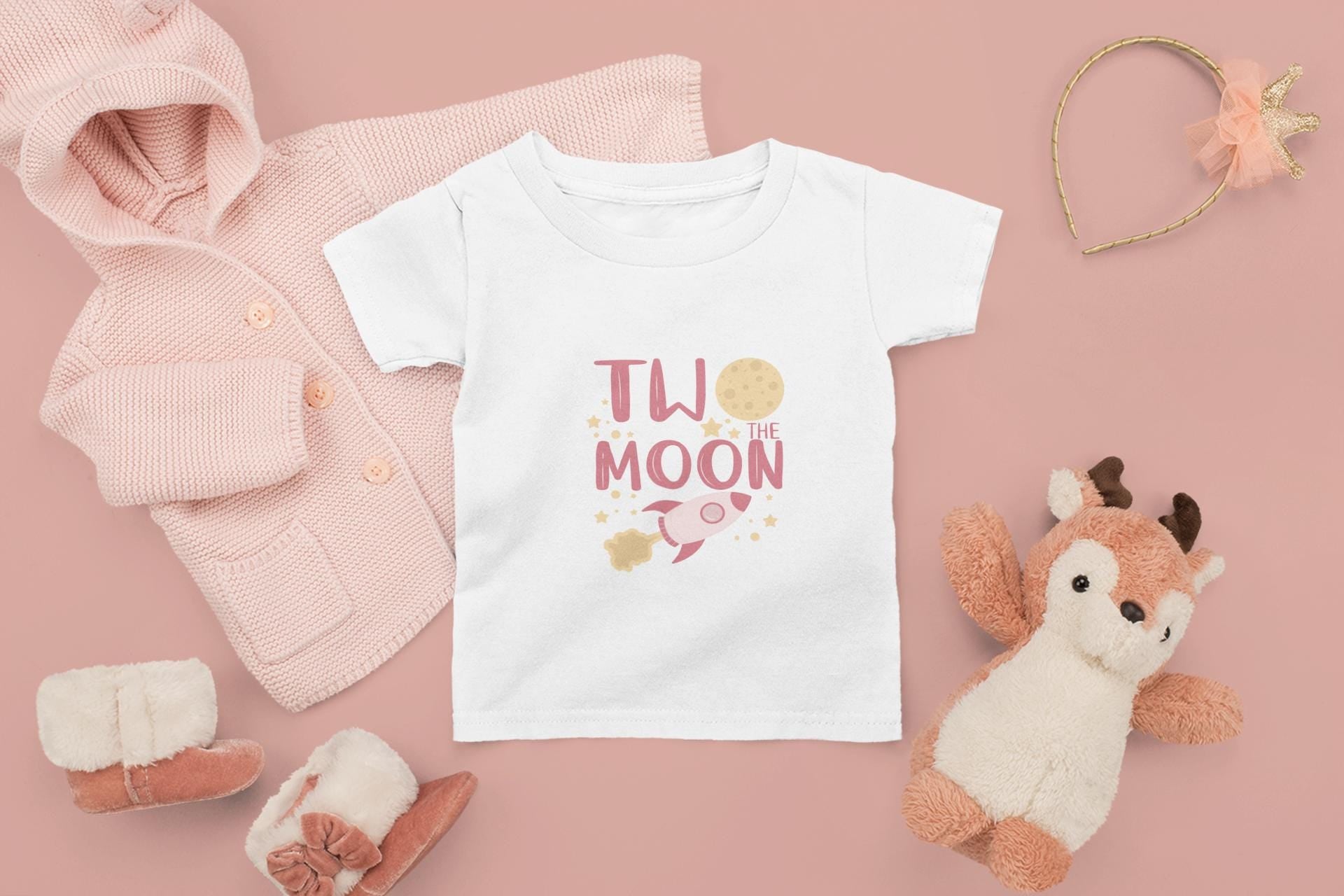 Two The Moon Svg, Pink Rocket Svg, Girls 2nd Birthday Svg, Space Theme Birthday Svg, Birthday Party, Rocket Ship, Moon Clipart