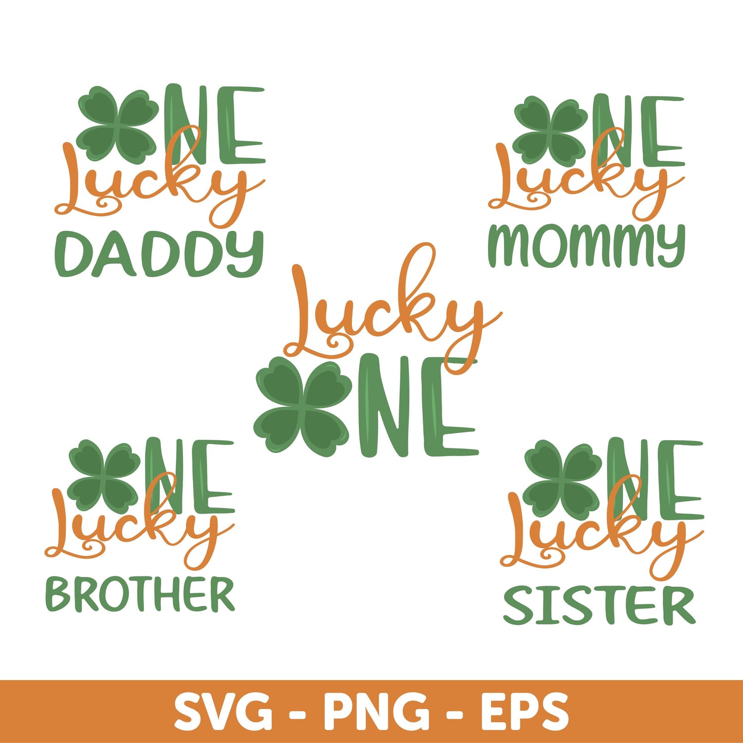 Lucky One SVG, One Lucky Family SVG Bundle – St. Patrick’s Day Matching Shirts, Lucky Shamrock, Birthday SVG, Onesie St Patrick Day Baby