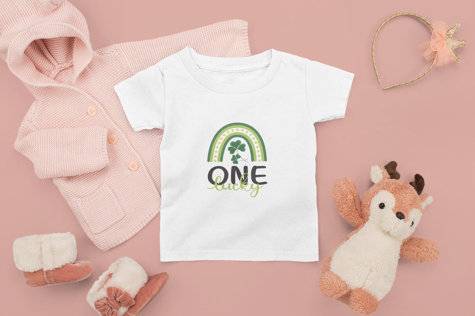 One Lucky SVG, St. Patrick’s Day Rainbow Cut File, Shamrock PNG, Irish Clover Design, Cricut & Silhouette, Baby First Birthday