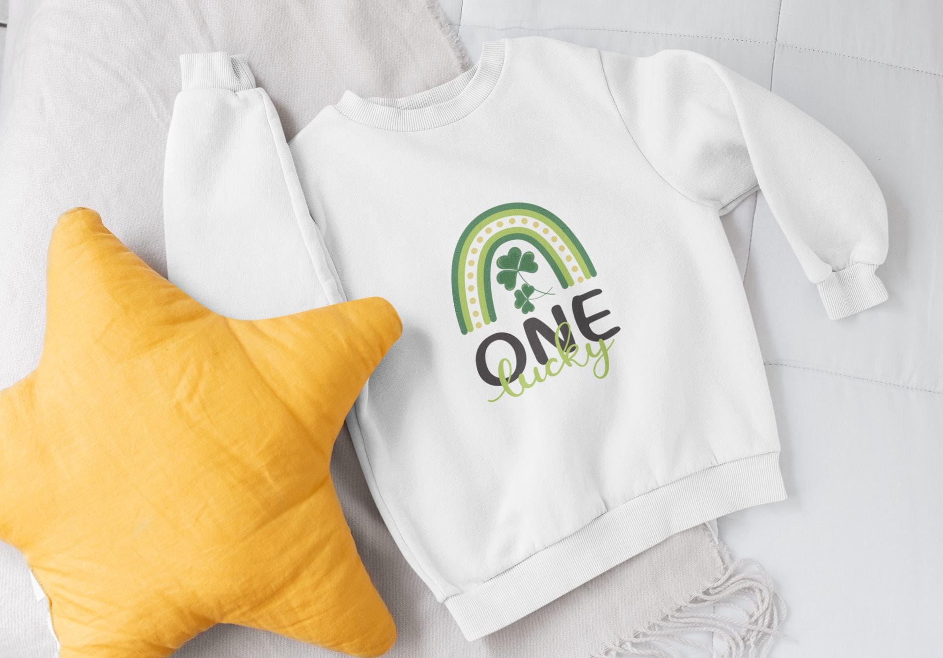 One Lucky SVG, St. Patrick’s Day Rainbow Cut File, Shamrock PNG, Irish Clover Design, Cricut & Silhouette, Baby First Birthday