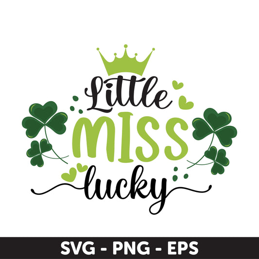 Little Miss Lucky SVG, St. Patrick’s Day Girl Shamrock Cut File, Irish Clover PNG, Cricut & Silhouette Design, Kids Lucky Shirt