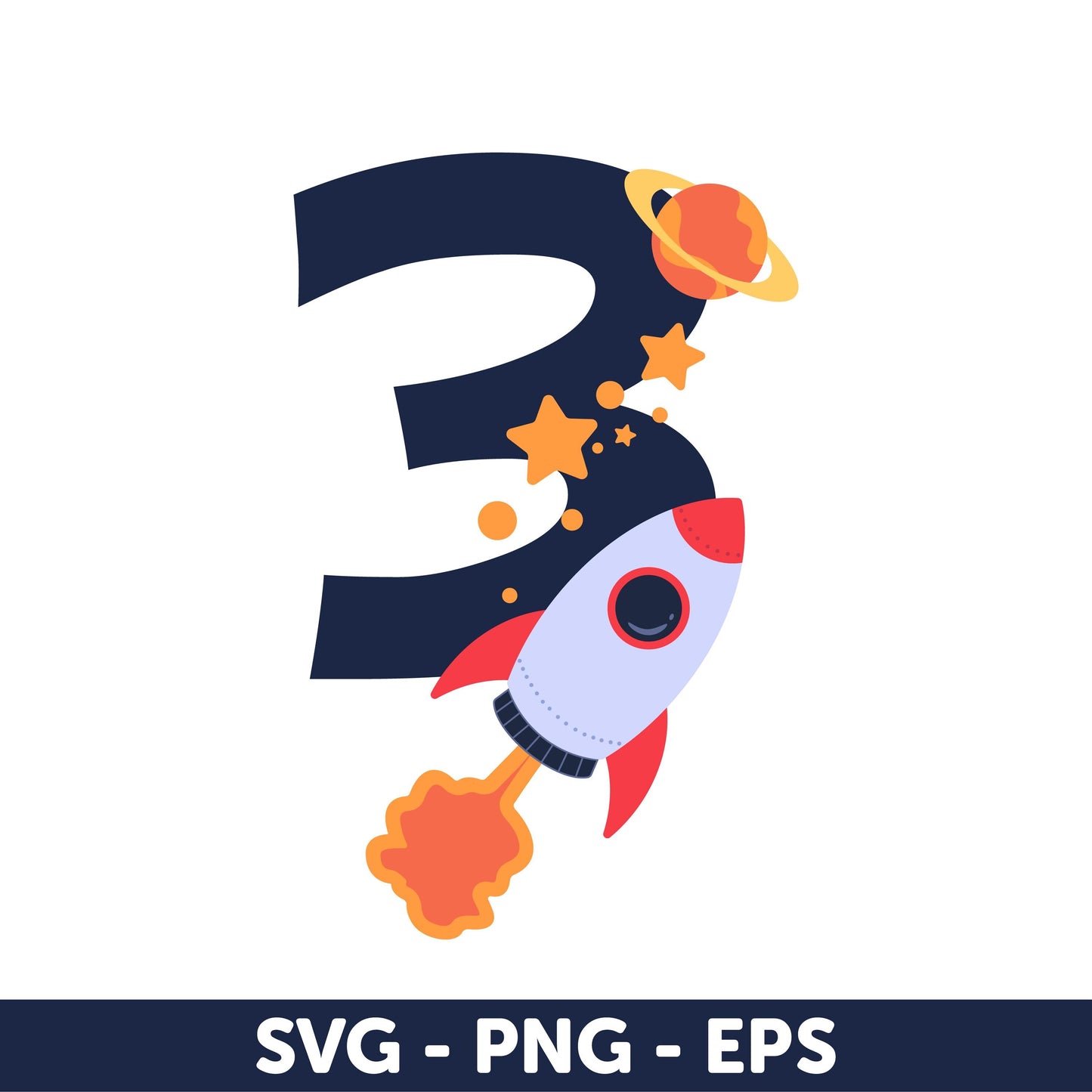 3rd Birthday SVG | Space Theme Rocket Ship Cut File | Number Three Birthday Design, galaxy birthday theme, Birthday Shirt svg
