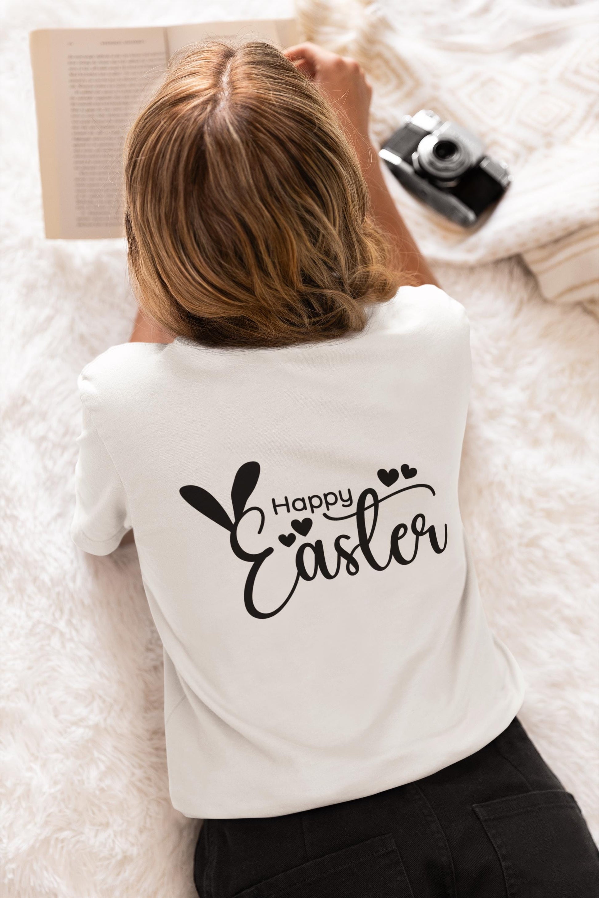 Happy Easter SVG | Bunny Ears Easter Cut File | Cute Easter Quote for Cricut & Silhouette, Easter T-Shirt Design, Printable Easter Design