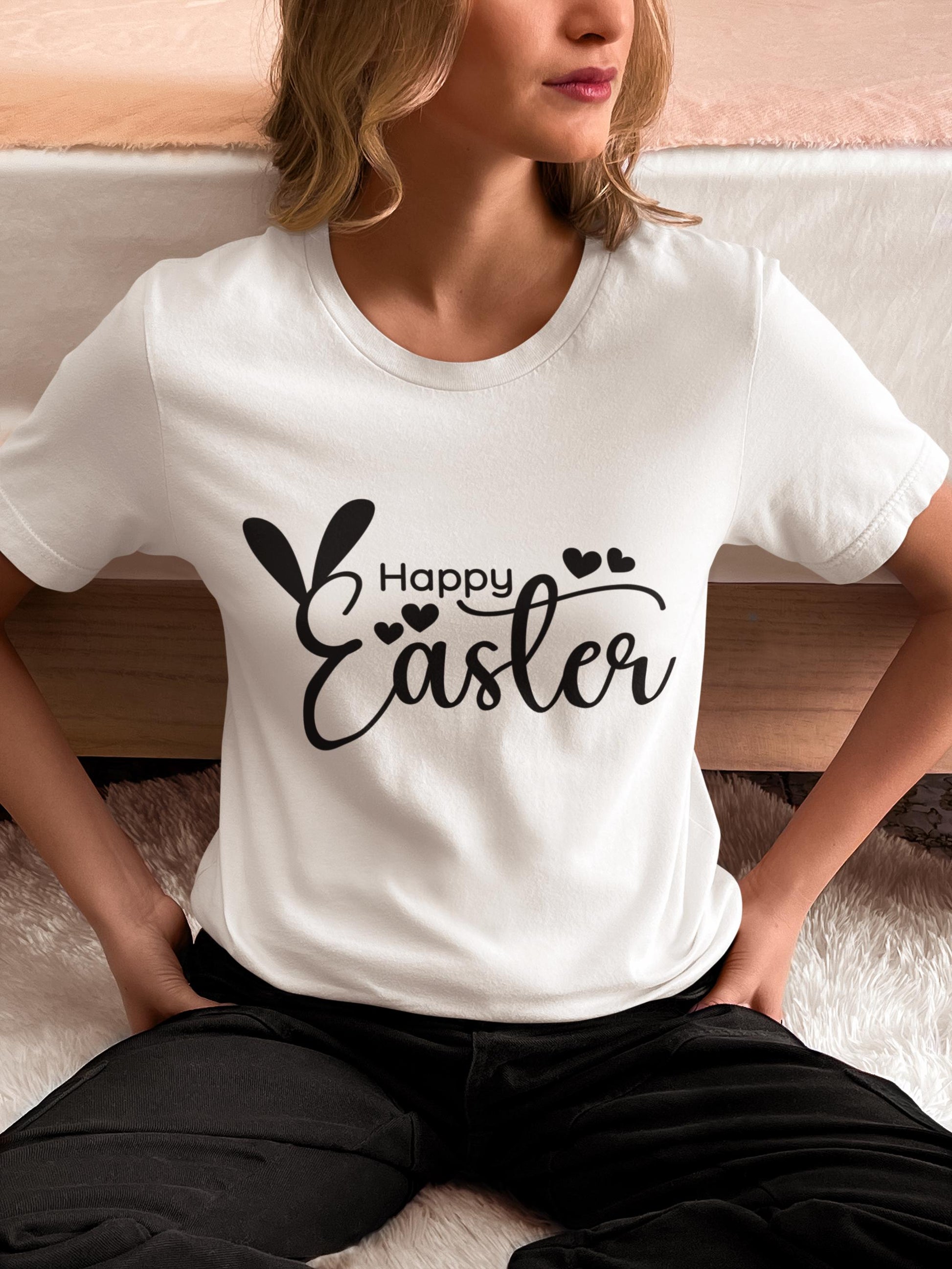 Happy Easter SVG | Bunny Ears Easter Cut File | Cute Easter Quote for Cricut & Silhouette, Easter T-Shirt Design, Printable Easter Design