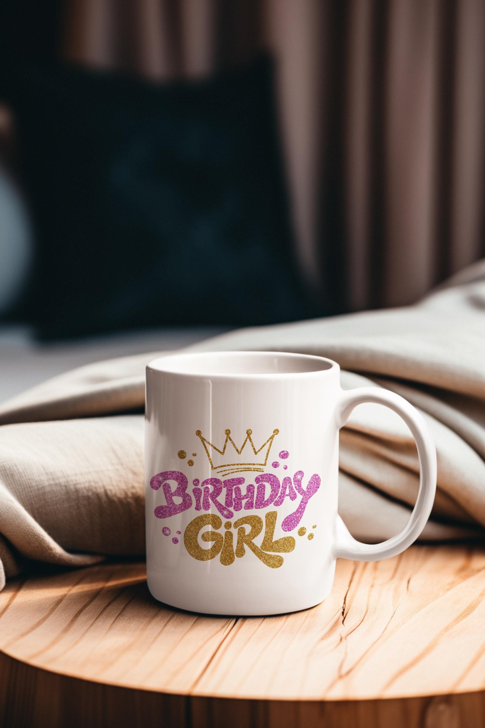 Glitter Birthday Girl PNG, Gold & Pink Birthday Design, Birthday Girl PNG, women's Cute Birthday, Crown PNG, T-Shirt Design
